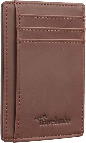 Miniatura 104 de Travelambo billetera mediana y minimalista de cuero para bolsillo frontal, con bloqueo de interferencia de radiofrecuencia, Verde, Minimalista