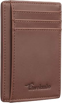 Travelambo Slim Wallet Front Pocket Minimalist Leather RFID Blocking Medium Size