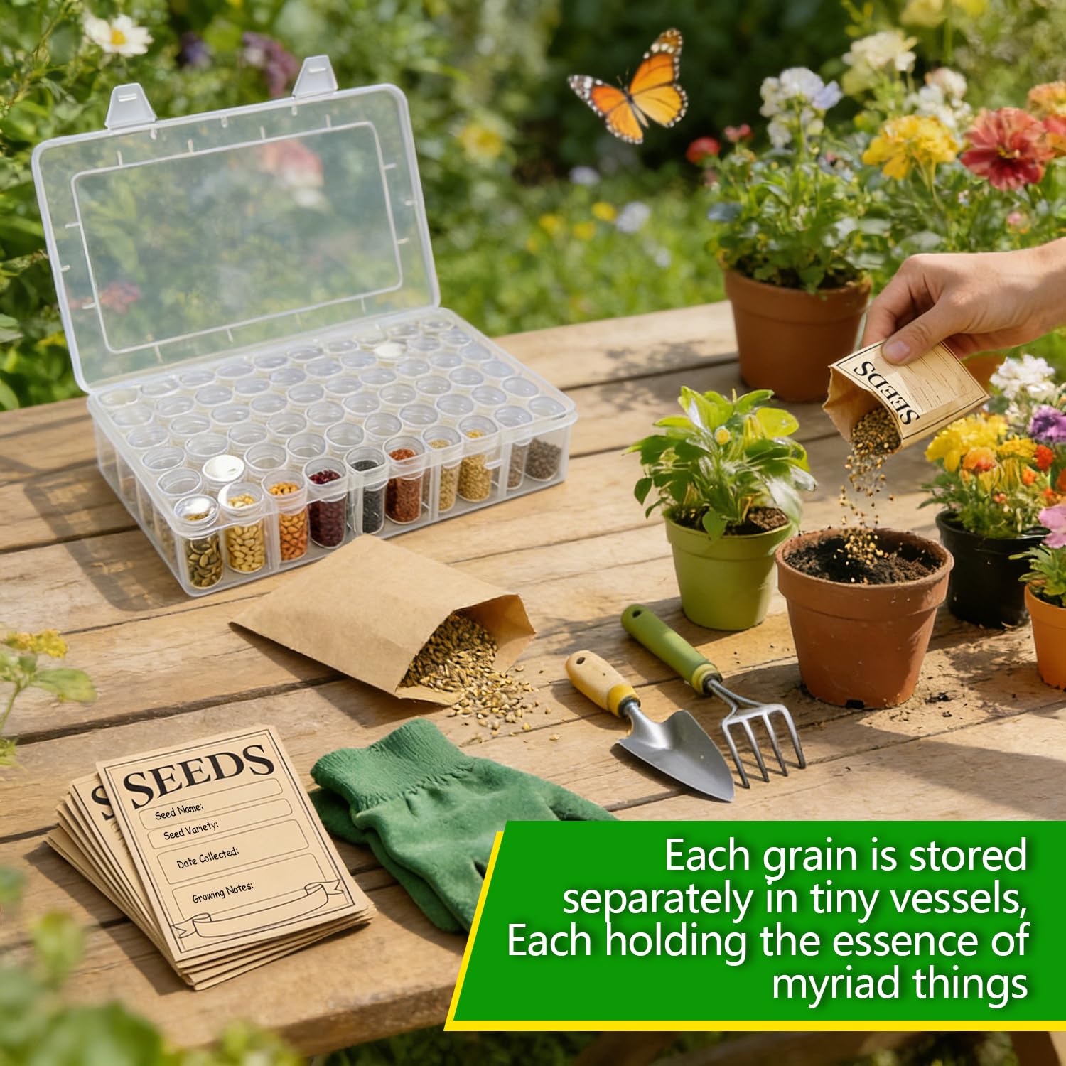 60 Rangement Graines Potager Rond Seed Box Boîtes pour Grosses Grainezs Boite Robuste et Durable Comprend 50 Sachet Craft Adapté Au Stockage de Grains de Café Haricots Mungo et Céréales
