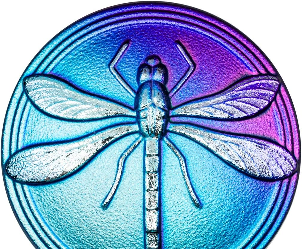 1 pc Czech Glass Cabochons 40.5 mm, Blue Purple Matte Gold Dragonfly, Czech Glass