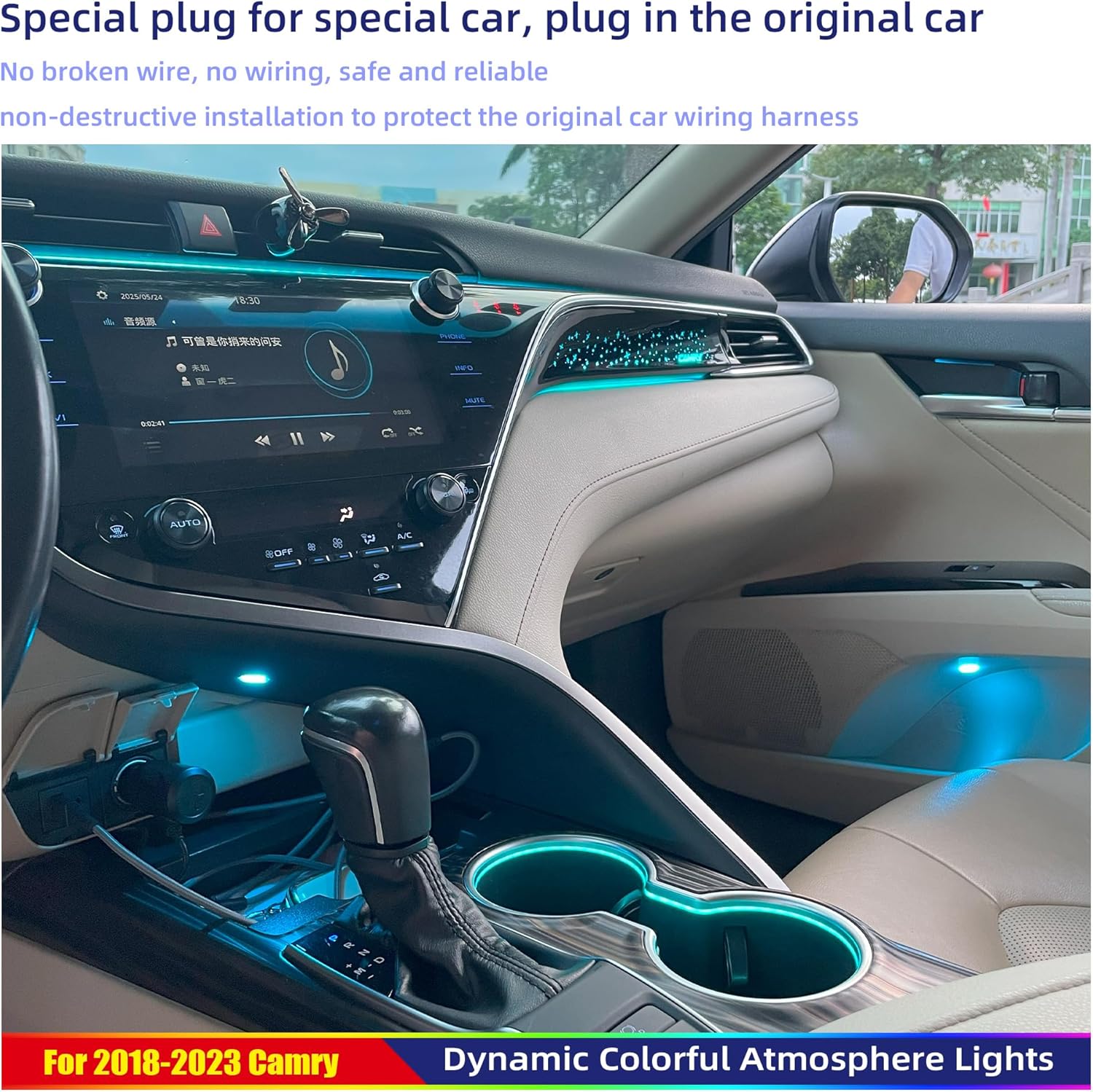 18-LED Interior Ambient Lights for Toyota Camry 2018-2023 (8th Gen) - Footwell/Cupholder/Door Panel Lights, 256-Color Wireless Car Ambient Lighting Kits