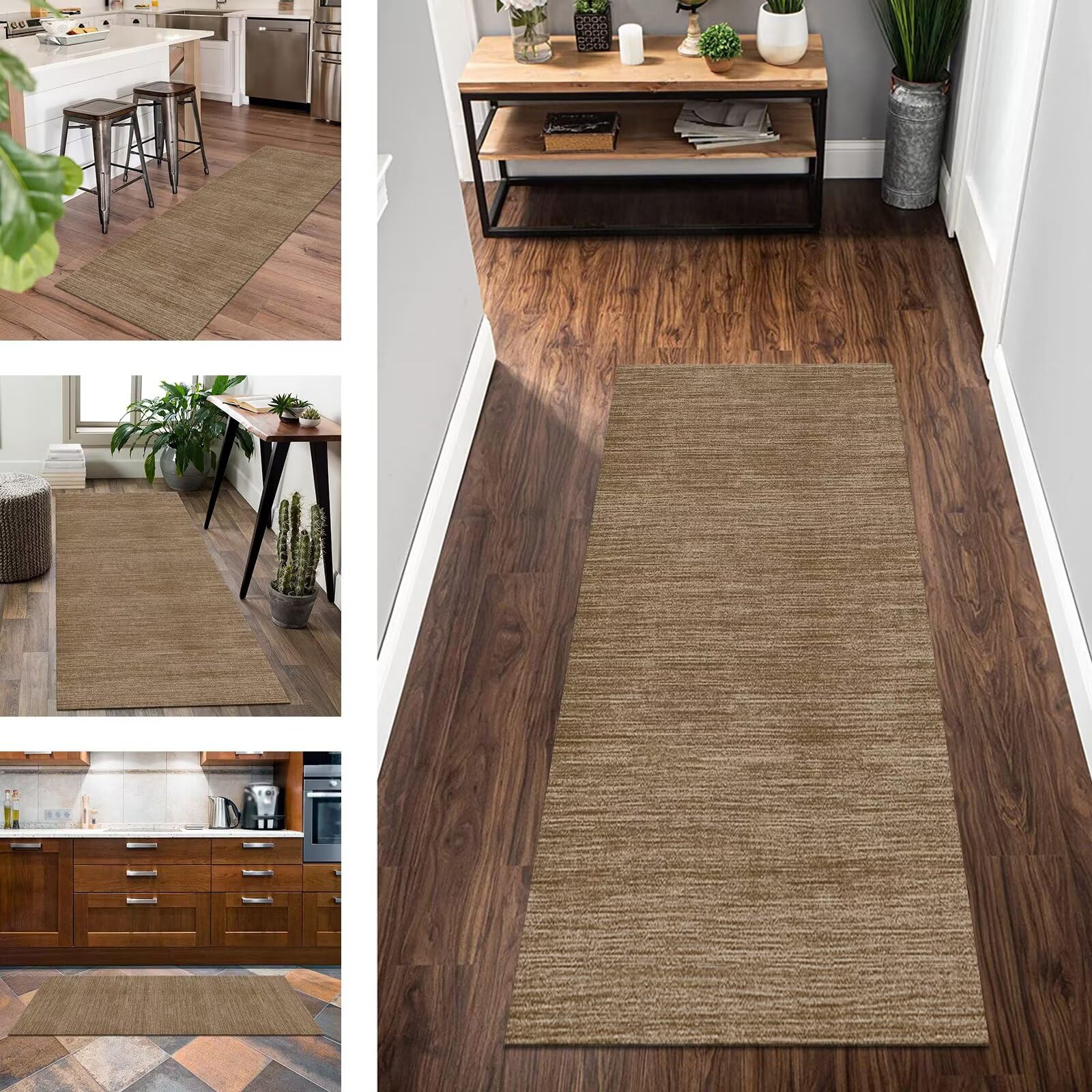 Alfombras de Pasillo Antideslizante Resistente Alfombra Cocina Moderno Abstracto 100X200CM Marrón Alfombrillas Larga Lavable para Salón Dormitorio Corredor Baño Alfombra pasillera Entrada Interiores