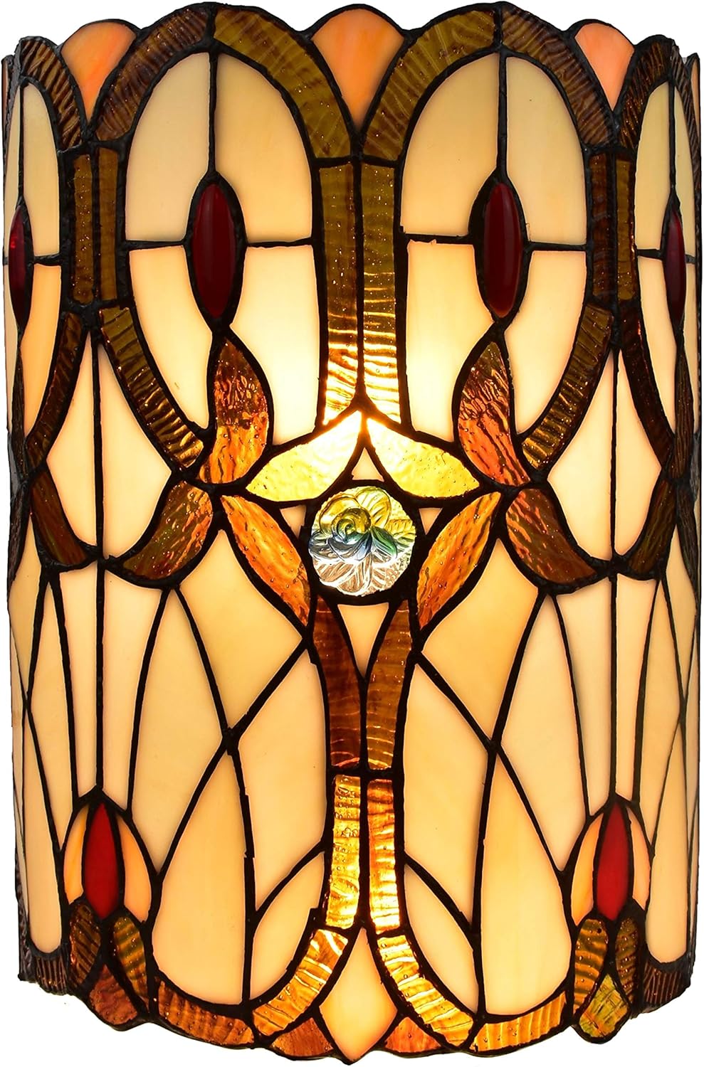 Amora Lighting Tiffany Style Wall Lamp Brown Yellow Red 2 Light Stained Glass Vintage Antique for Bedroom Living Room 10" Wide 13.5" Tall Gift AM340WL10, Multicolor