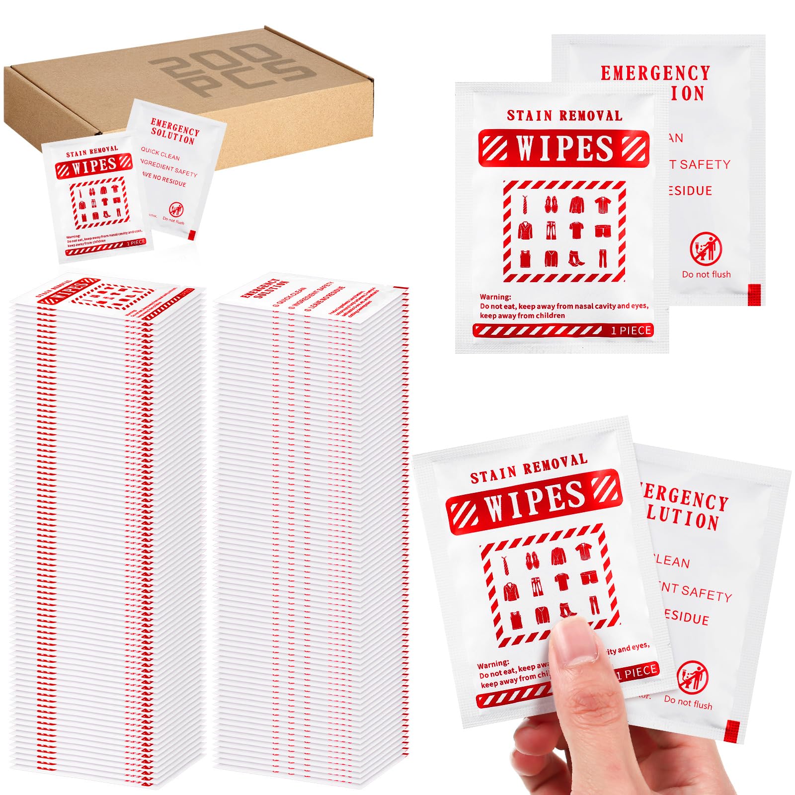 Timgle 200 toallitas quitamanchas envueltas individualmente, quitamanchas para ropa, tela, lavandería, alfombra, comedor desordenado, asiento de coche, tapizado limpio (blanco)
