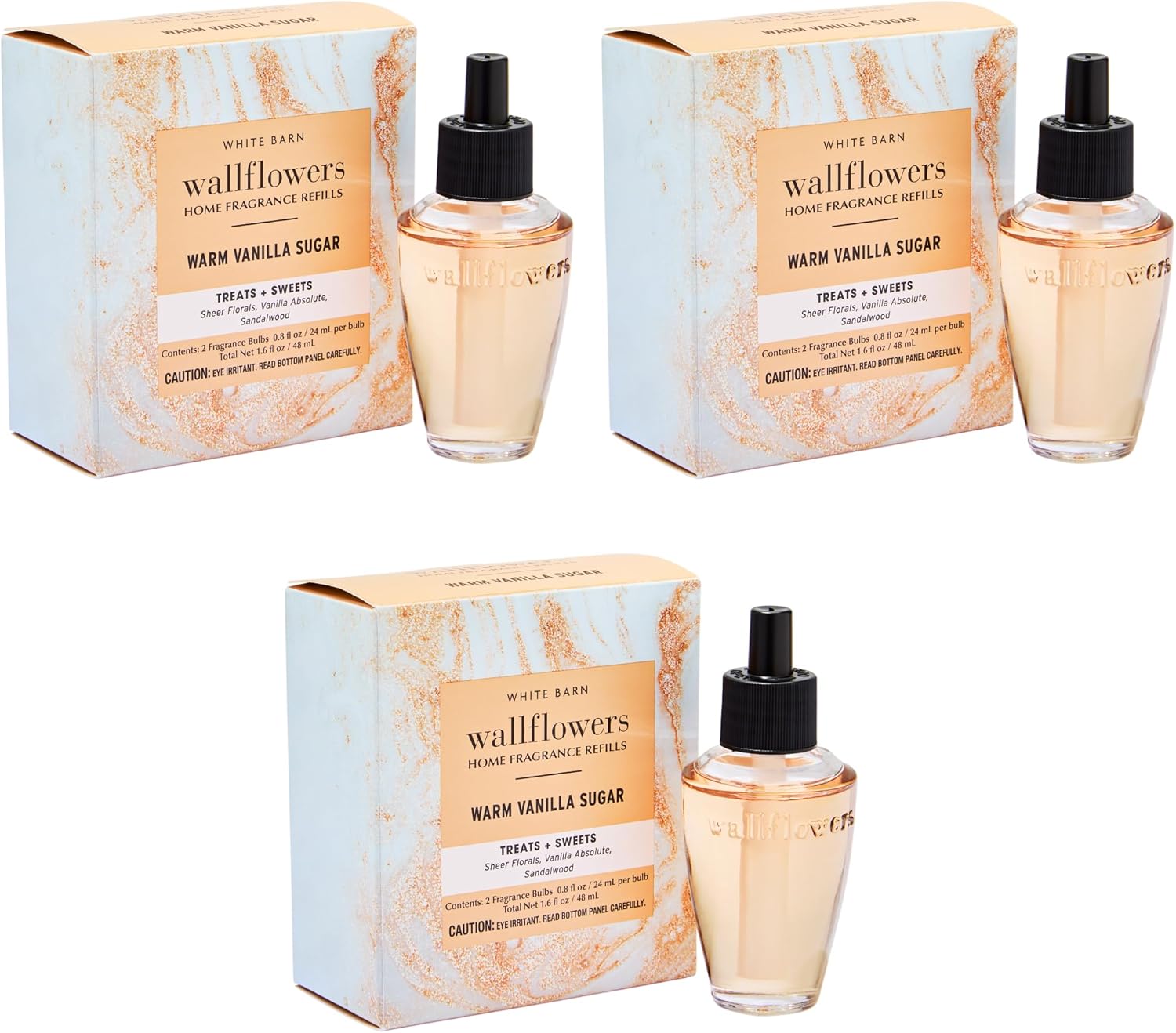 Bath & Body Works Warm Vanilla Wallflowers Refills - Plug-In Air Freshener Refill for At-Home Use - Always-On Fragrance - Natural Essential Oils - Room-Filling Fragrance - Thoughtful Gift - 3-Pack