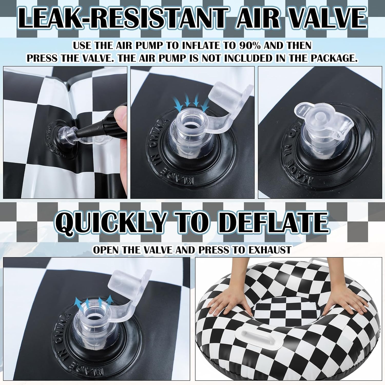 Soulchen 3 Pack Snow Tube 36 in Car Racing Sleds Inflatable Black and White Checkered Snow Sleds for Winter with Handles Thickened Heavy Duty Hard Bottom Winter Toys for Outdoor Sledding Sports