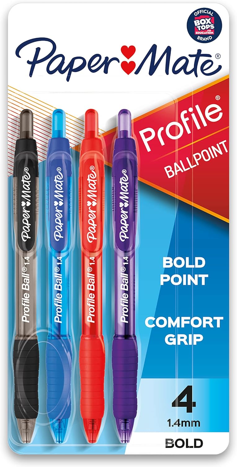 Paper Mate 70601 Profile Ballpoint Pens, Bold (1.4mm), Black, 12 Count