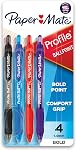 Paper Mate Profile Retractable Ballpoint Pens, Bold Point (1.4 mm), Blue, 4 Count