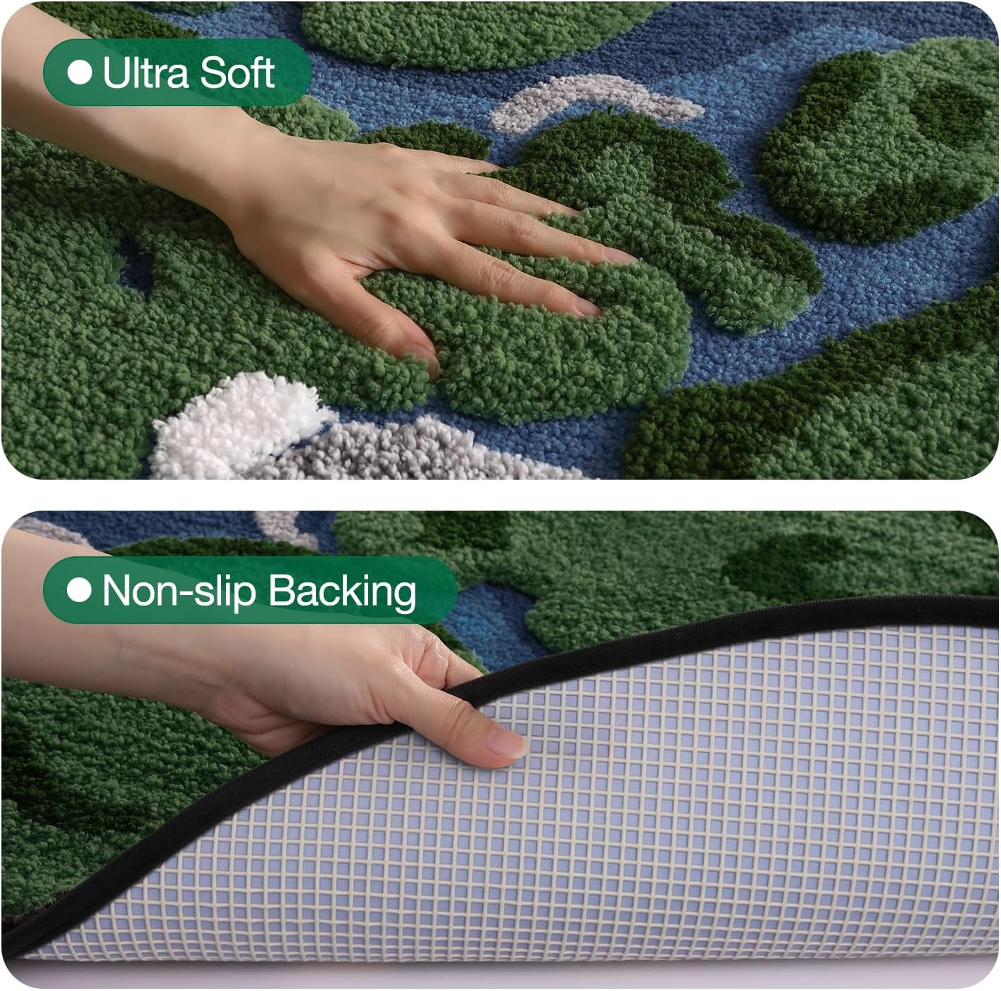 LUMI 4ft Round High Pile Earth Bathroom Rugs Non Slip, Absorbent Ultra Soft Microfiber Moss Circle Bath Mat, Washable Area Rug for Shower, Sink, Living Room, Kids Room and Nursery Room