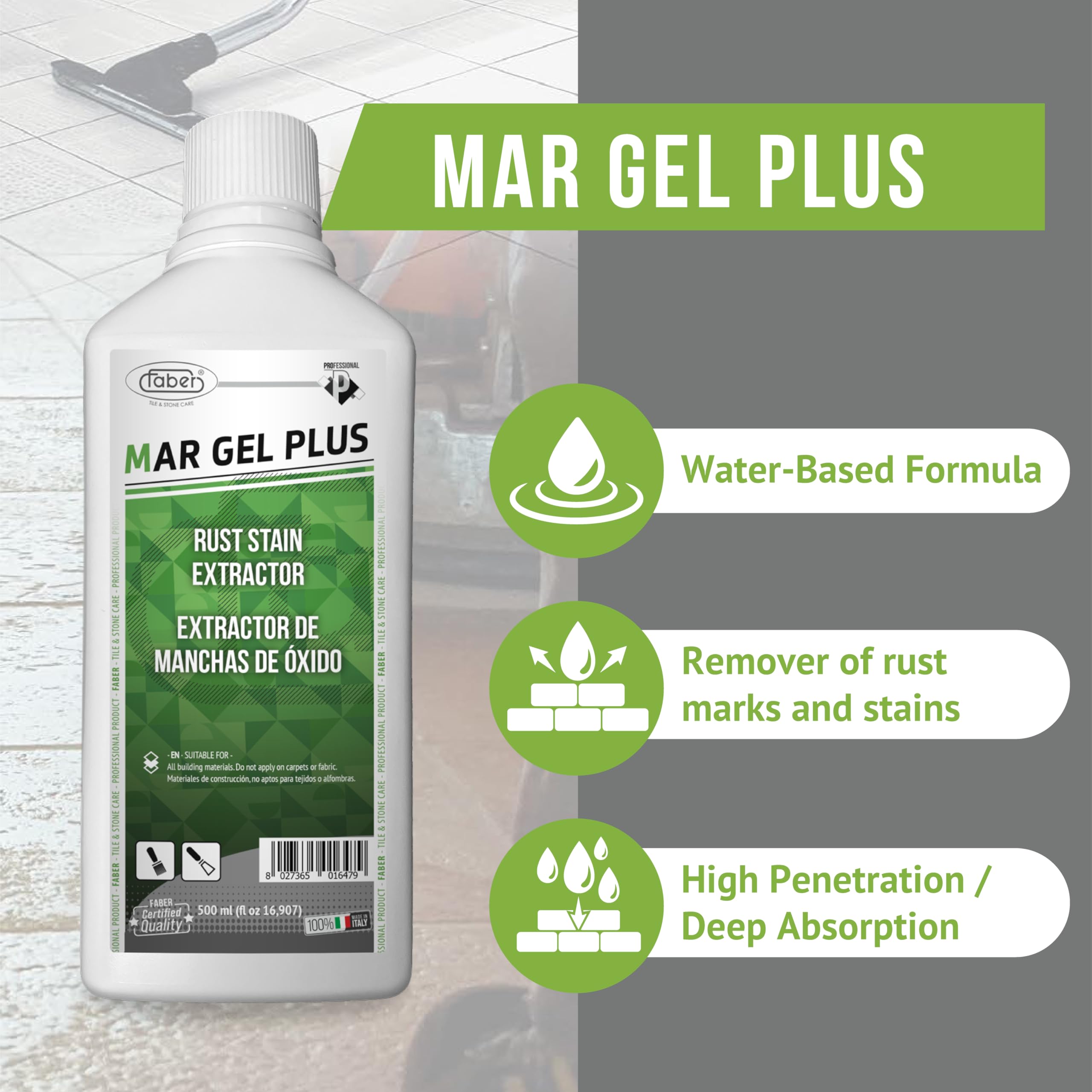 Faber Professional Mar Gel Plus Acido Sensibile Materiali Ruggine Smacchiatore 500ml