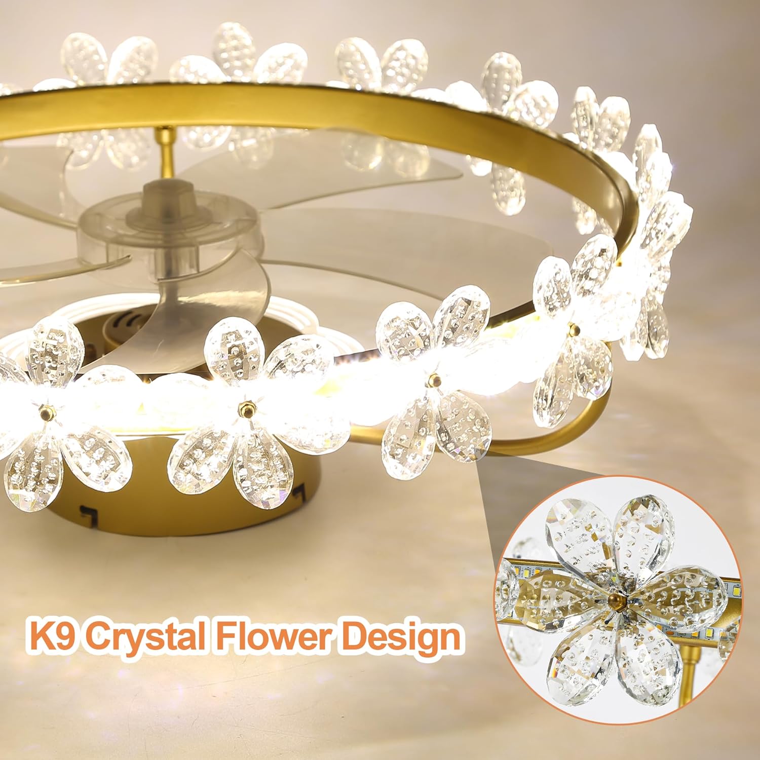 22 Inch Low Profile Ceiling Fan with Light, Gold LED Ceiling Fan with Lights, Modern Ceiling Fans with Lights for Bedroom Gold