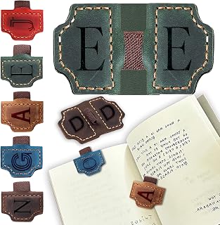 Personalized Leather Bookmark with Pen Holder, 26 Letters Bookmark Personalized Magnetic Leather Bookmarks, Book Markers Clip with Initial Gifts for Women Teachers, Book Lovers (Green, E)