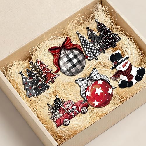 Miniatura 5 de Horaldaily 36 adornos colgantes de madera para fiestas de Navidad, gnomo, muñeco de nieve, camión, árboles, decoración colgante para Navidad,