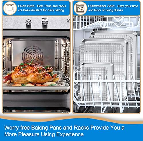 Miniatura 6 de P&P CHEF Juego de 6 bandejas para hornear con estantes, 6 piezas (3 bandejas + 3 estanterías), bandeja para hornear galletas de acero inoxidable y