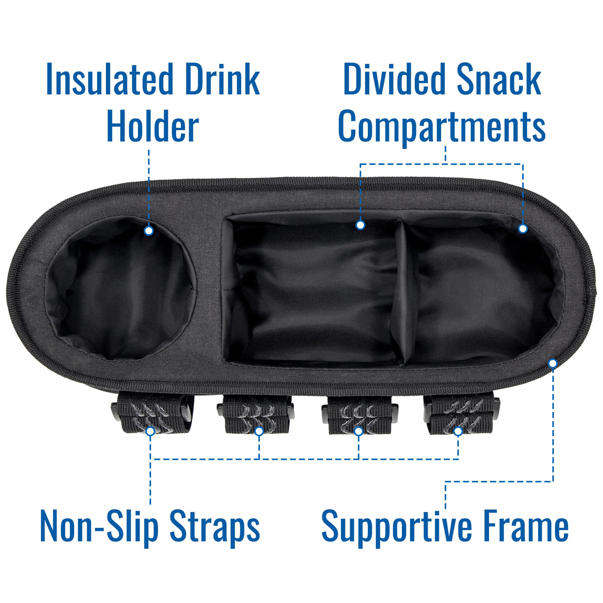 Habitat Bandeja Universal para Aperitivos para Cochecito con portavasos Aislado, Compartimento Dividido con Correas Antideslizantes seguras, Accesorio para Bandeja de Aperitivos para Cochecito Que se