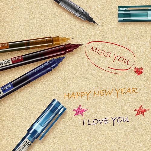 Miniatura 11 de 12 bolígrafos de punta extrafina, de tinta de secado rápido, de 0.5 mm, bolígrafos de tinta líquida bolígrafos, rollerball Colores retro y negro