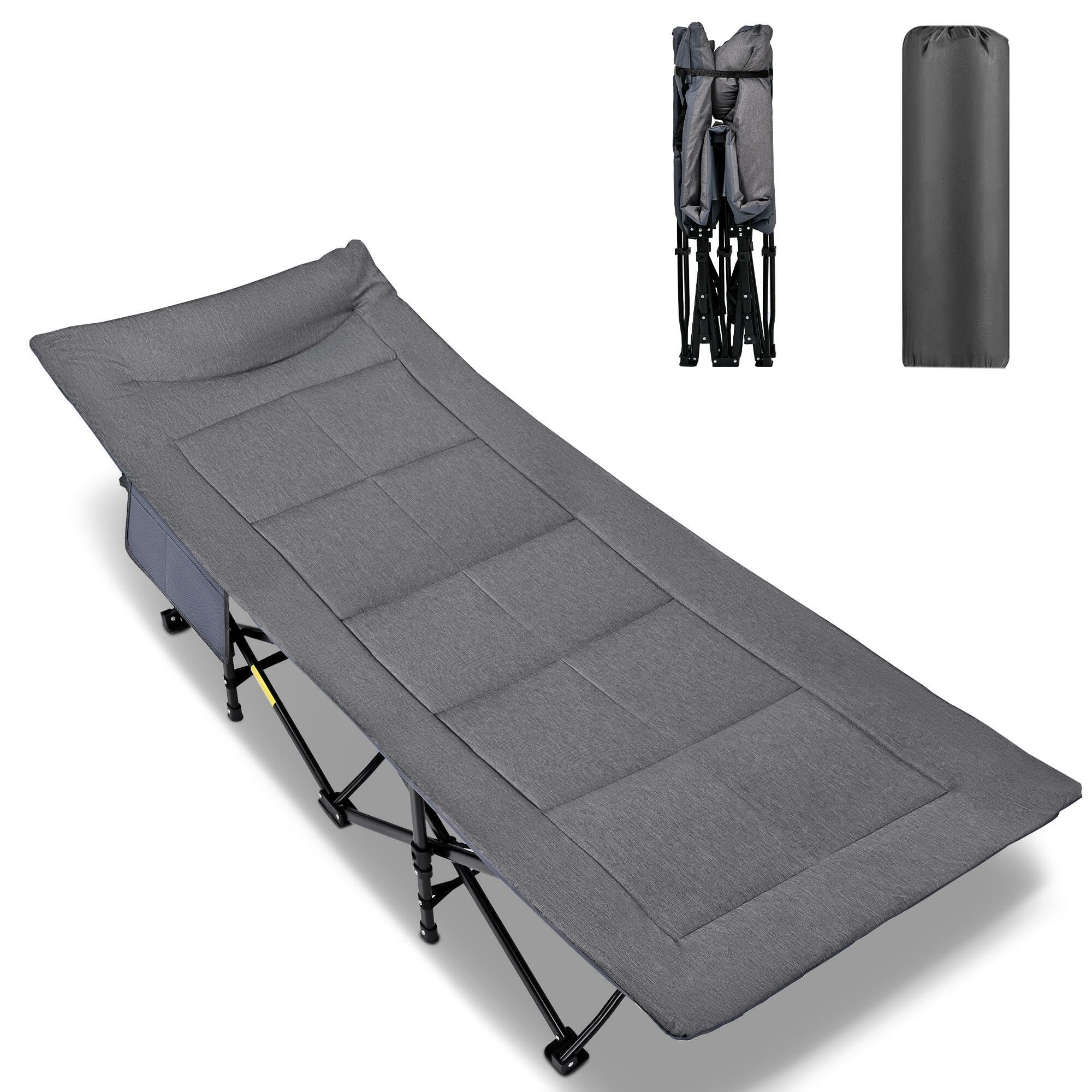 PHAT Camping Cot for Adults with Cushion and Pillow Folding Cot Bed Portable Outdoor Sleeping Cot for Camping with Carry Bag, Grey, Max Load 450Lbs
