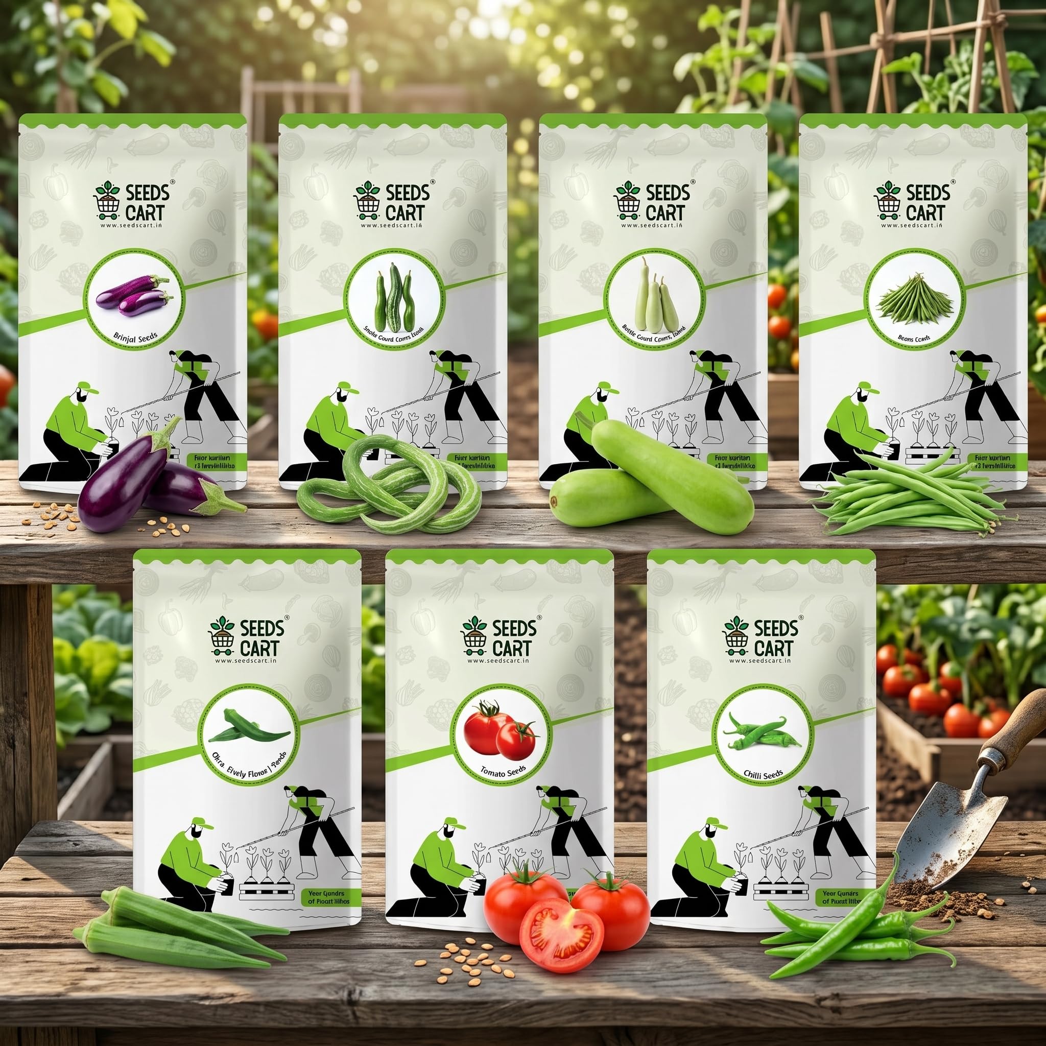 Indian Veggie Garden | Tomato, Chilli, Brinjal, Okra, Beans, Bottle Gourd & Snake Gourd Seeds | Non-Hybrid, Open Pollinated & Non-GMO | 7 Vegetable Seeds for Home, Terrace & Kitchen Garden-image-9