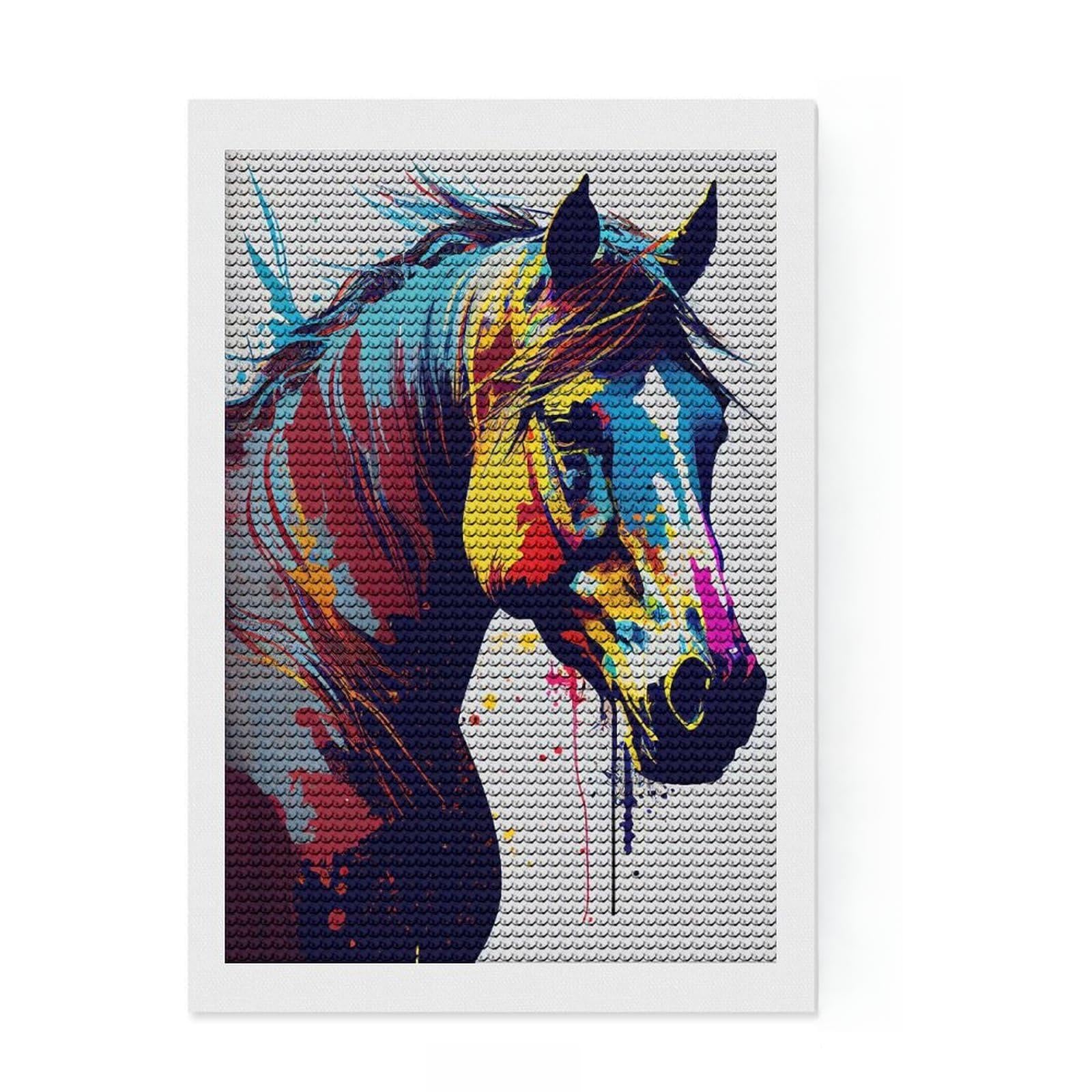 Junmoney Horse Pop Art Diamond Art Canvas 8"x12", Stress Relief Craft, Neat Printed Canvas, Modern Decor, for Family Craft Time
