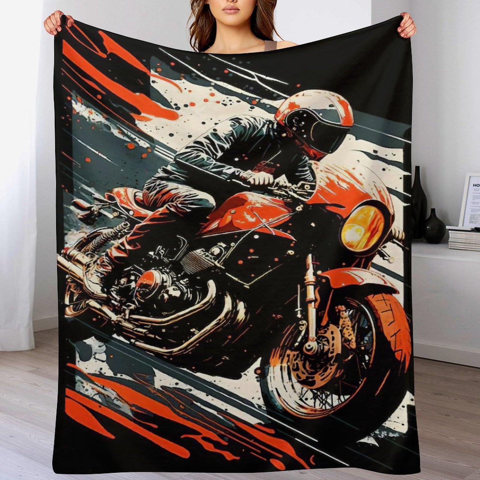 Couvre-lit moto en flanelle 140x180 cm pour lit et canapé de salon