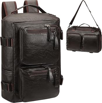 GOWIN Vegan Leather Backpack fit 16 inch Laptop 3-in-1 Convertible Travel Water-resistant Backpack for Men, TSA Approved Brown