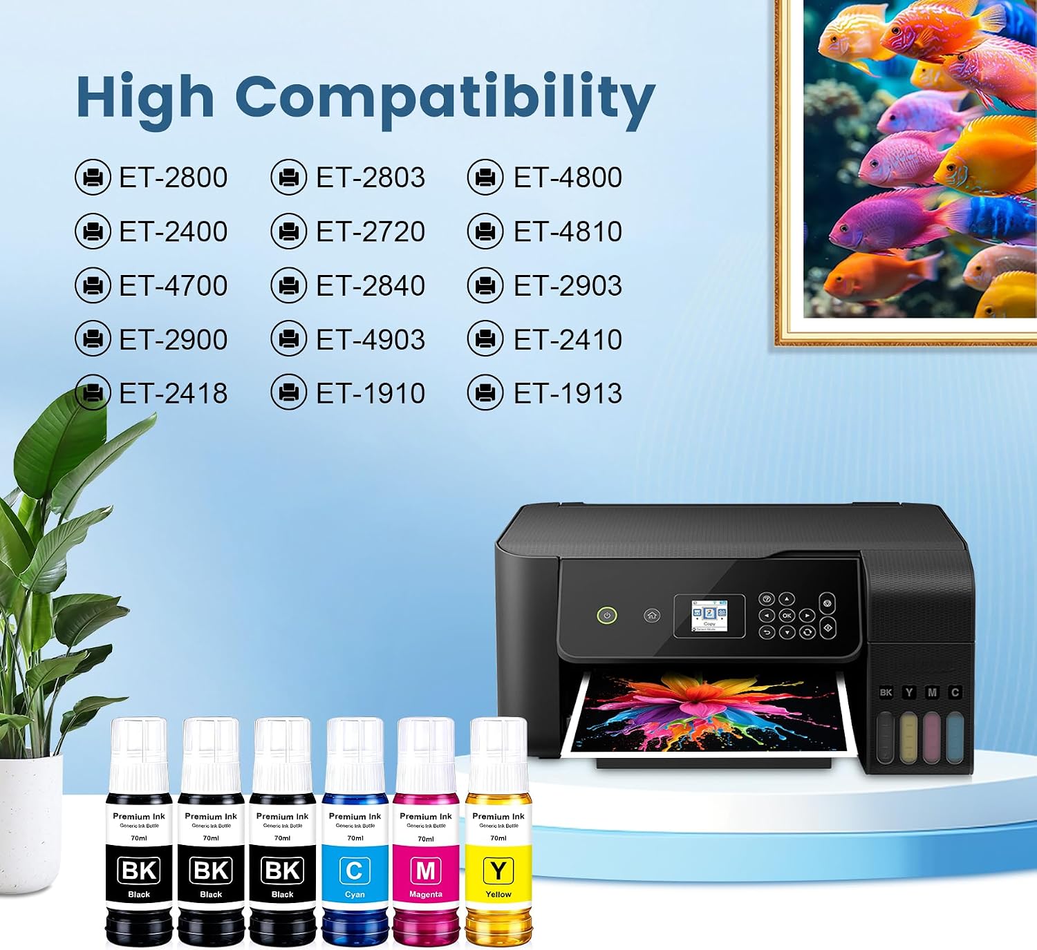 Compatible for T522 Ink Refill Bottles for ET-2800 ET-2803 ET-2400, 6 Pack image 2
