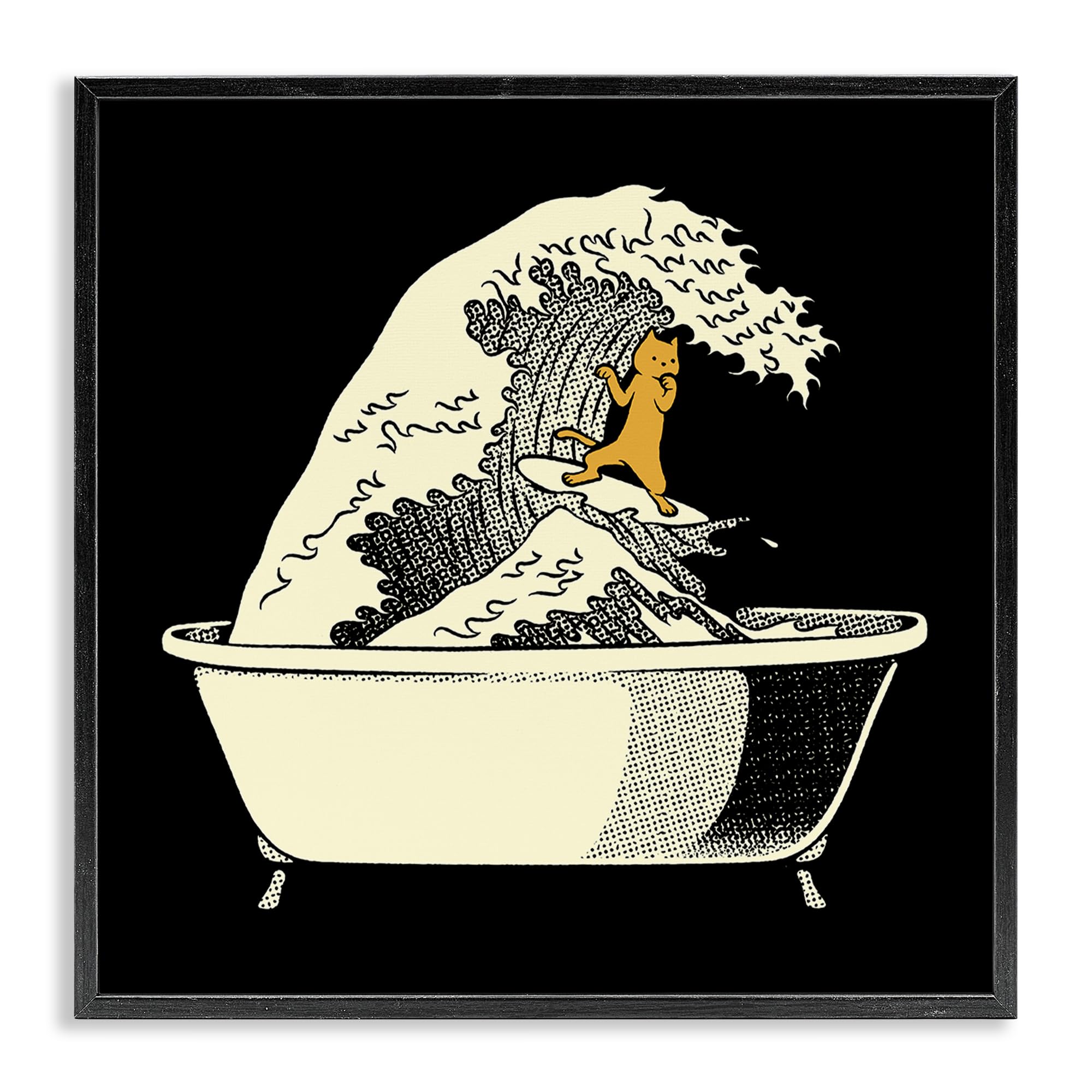 'Kanagawa Bathtub Cat'| Framed Giclee Art