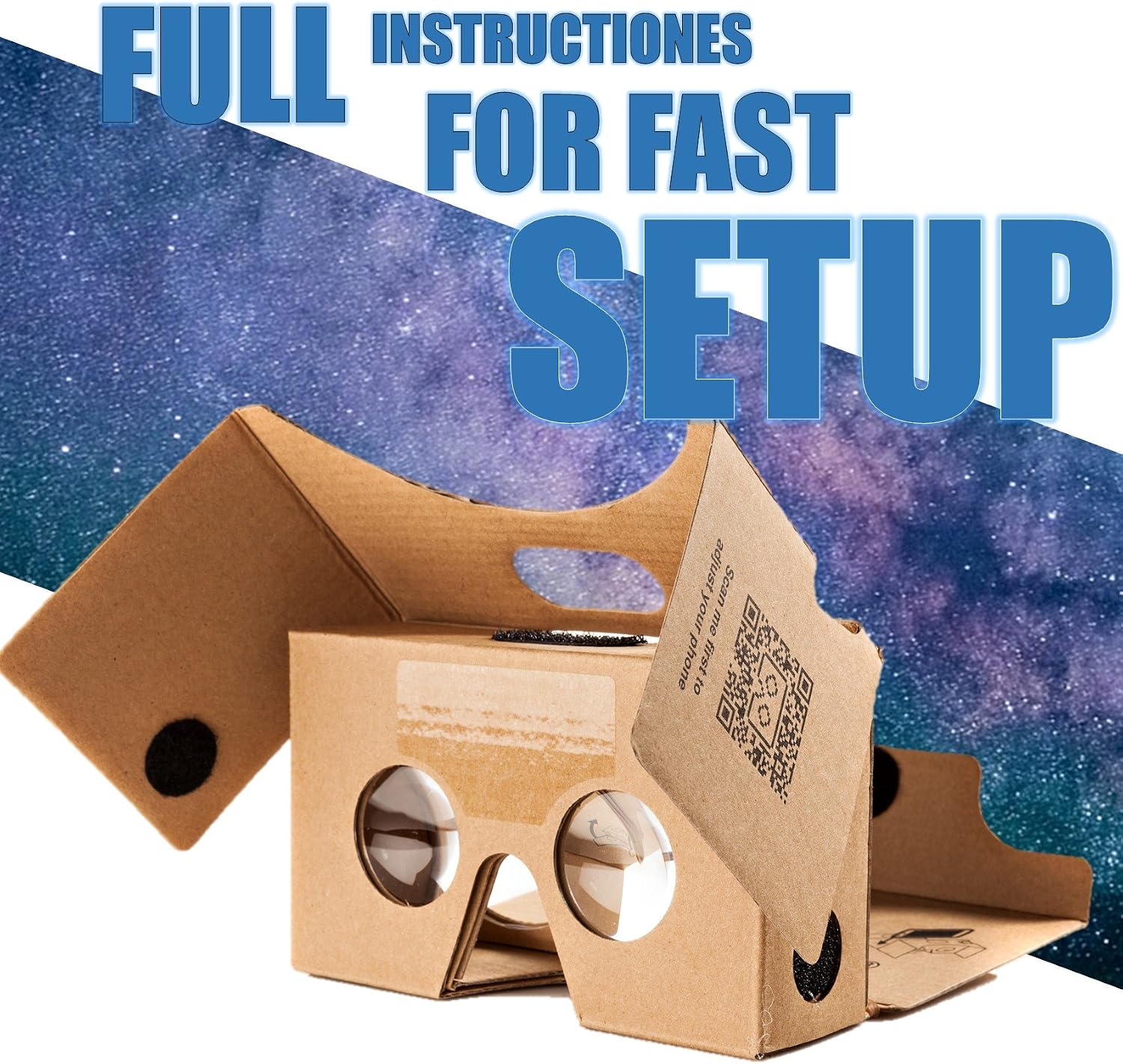 Google Cardboard V2 with Straps by D-scope Pro Virtual Reality Compatible with Android Apple Up to 6 Inch Easy Setup Machine Cut Quality Construction 37mm Lenses HD Visual Experience Includes QR Codes