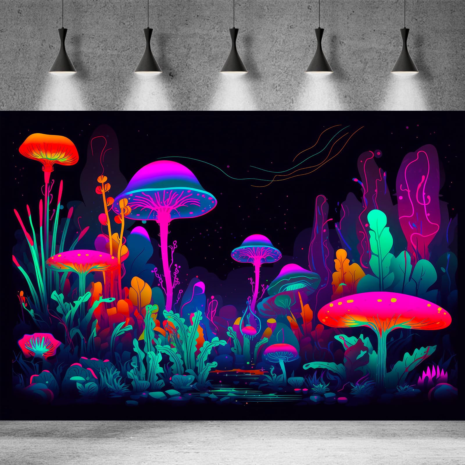 Grzyby akwarium tło grzyby w ciemnym lesie z jasnymi kolorami terrarium tło spokojne jezioro kreskówka styl rośliny wodne akwarium tło plakat dekoracje tapeta dekoracja 91 x 45 cm