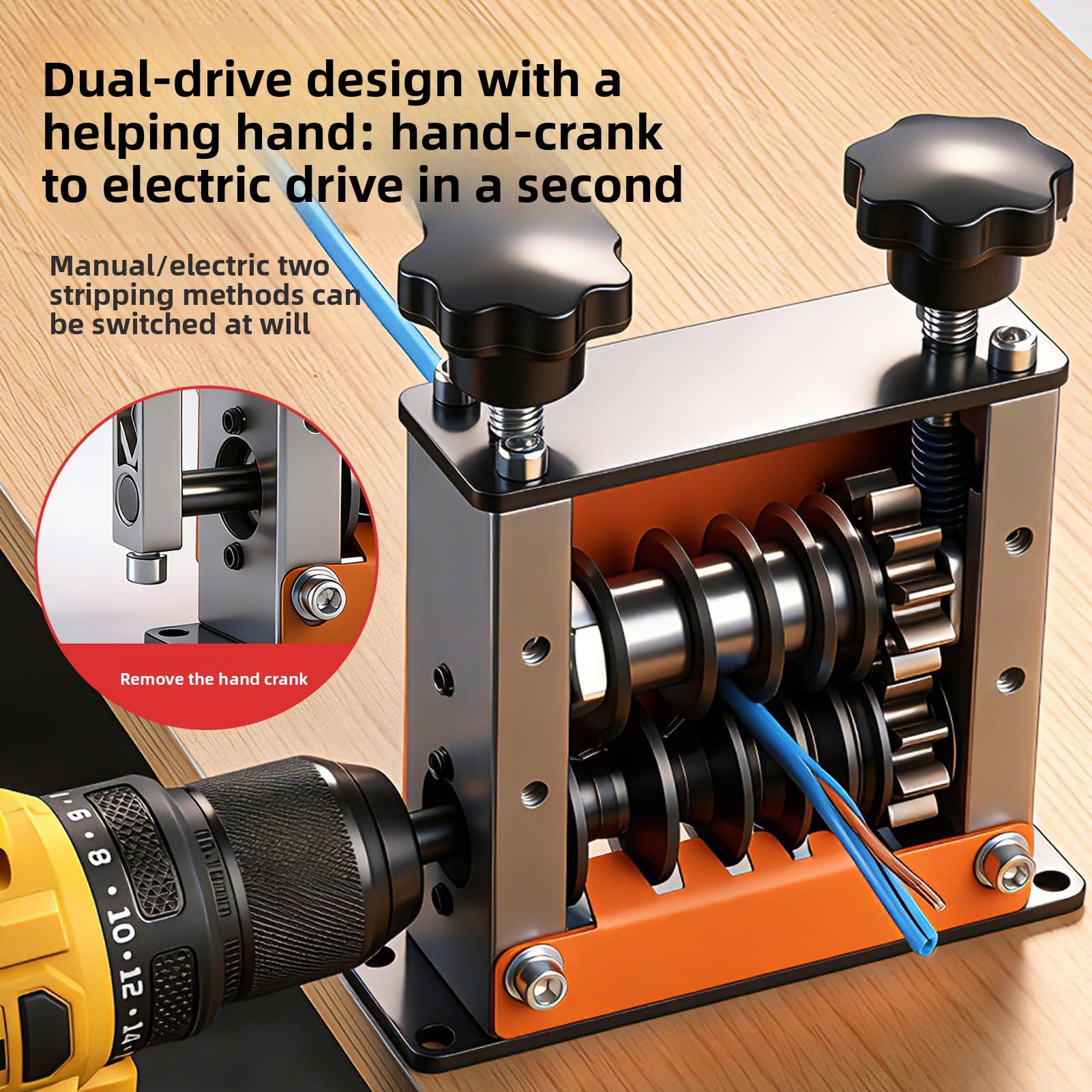 Naroote Máquina Pelacables Manual, Pelacables con Manivela o Accionado por Taladro con 6 Canales de Entrada, Cubierta Acrílica, Herramientas de Corte para Cables de 1-17 mm