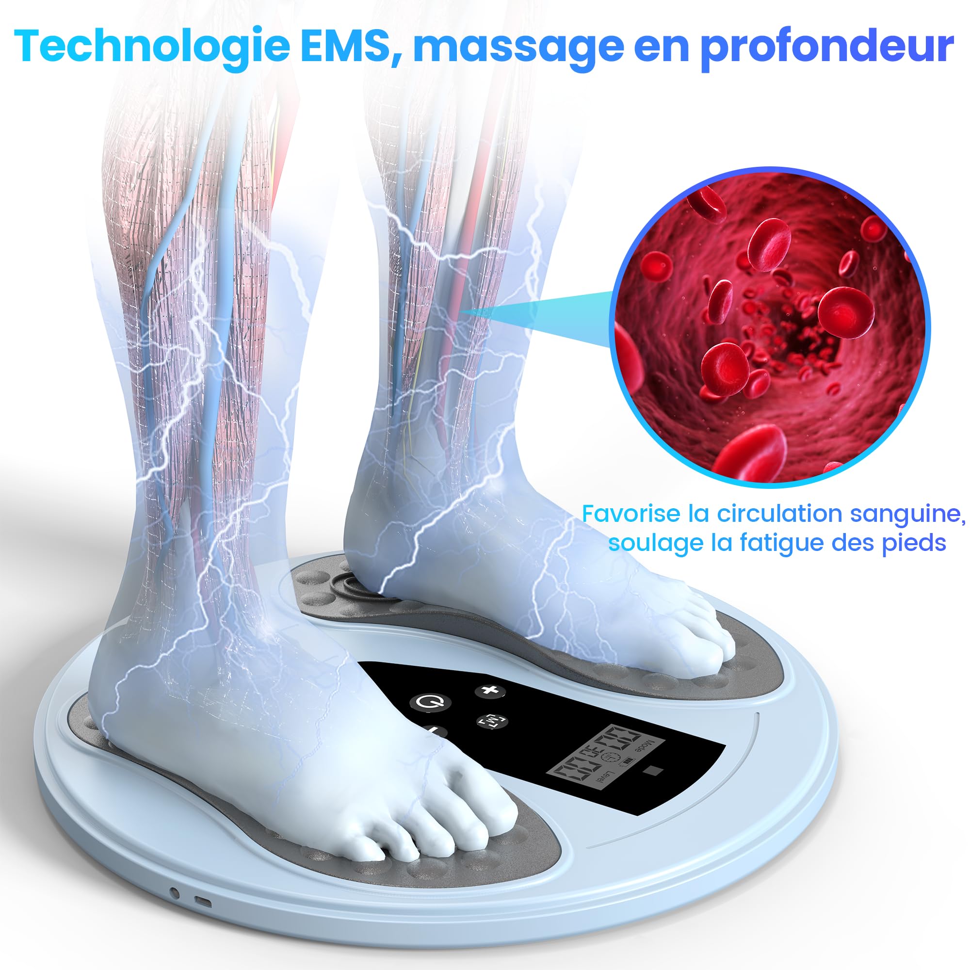 Stimulateur Circulatoire Rechargeable, Circulation Sanguine Jambes, Thérapie par lumière rouge + EMS + TENS, Double effet stimulant sur la circulation sanguine et apaisant sur la douleur