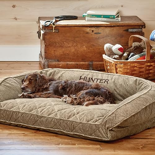 Orvis ComfortFill-Eco Bolster — Plush Three-Sided Dog Bed, Brown Tweed (Medium)