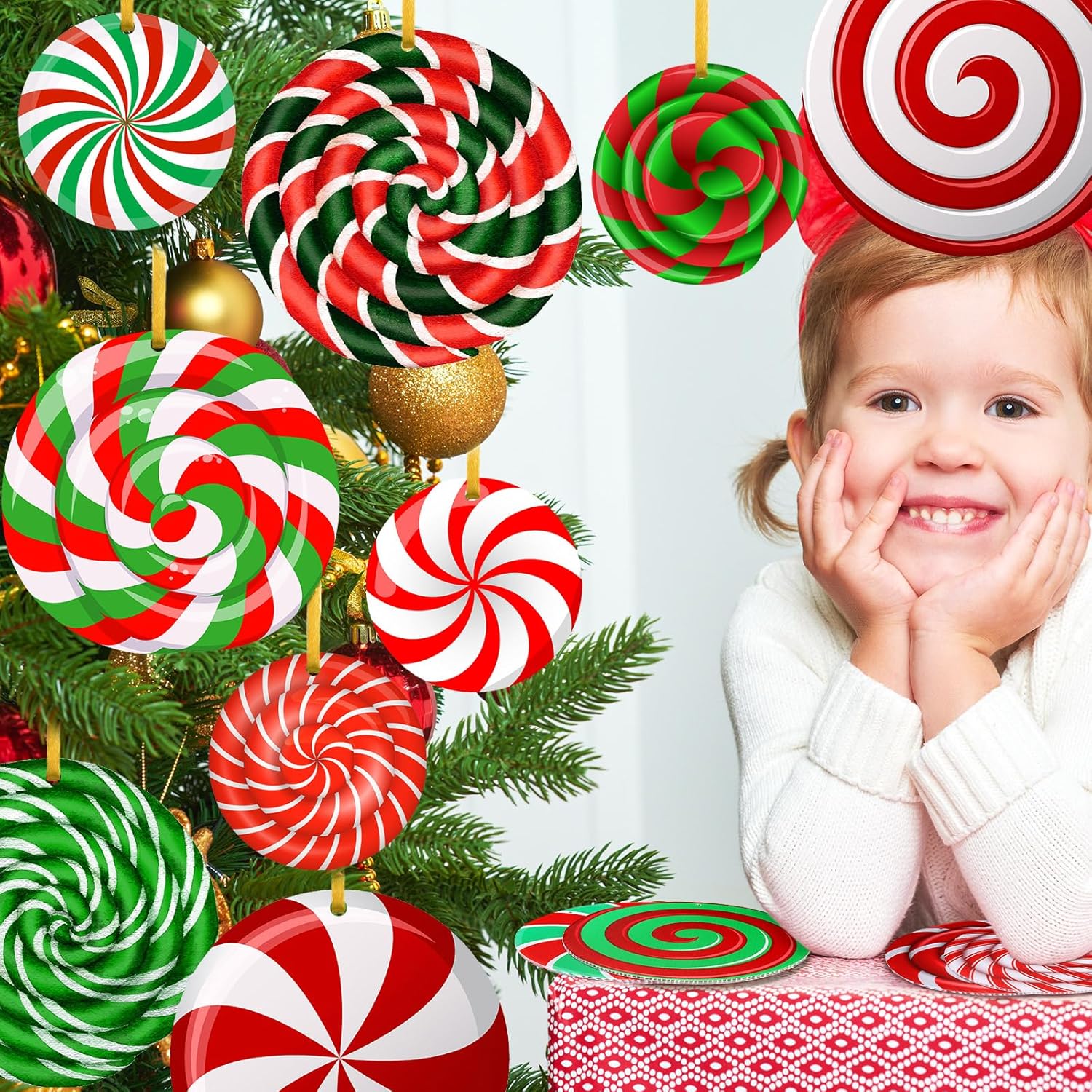 30 Pieces Outdoor Double Sided Lawn Decorations Christmas Large Candy Yard Decorations Plastic Outdoor Holiday and Christmas Hanging Porch and Tree Yard Lawn for Xmas Decor