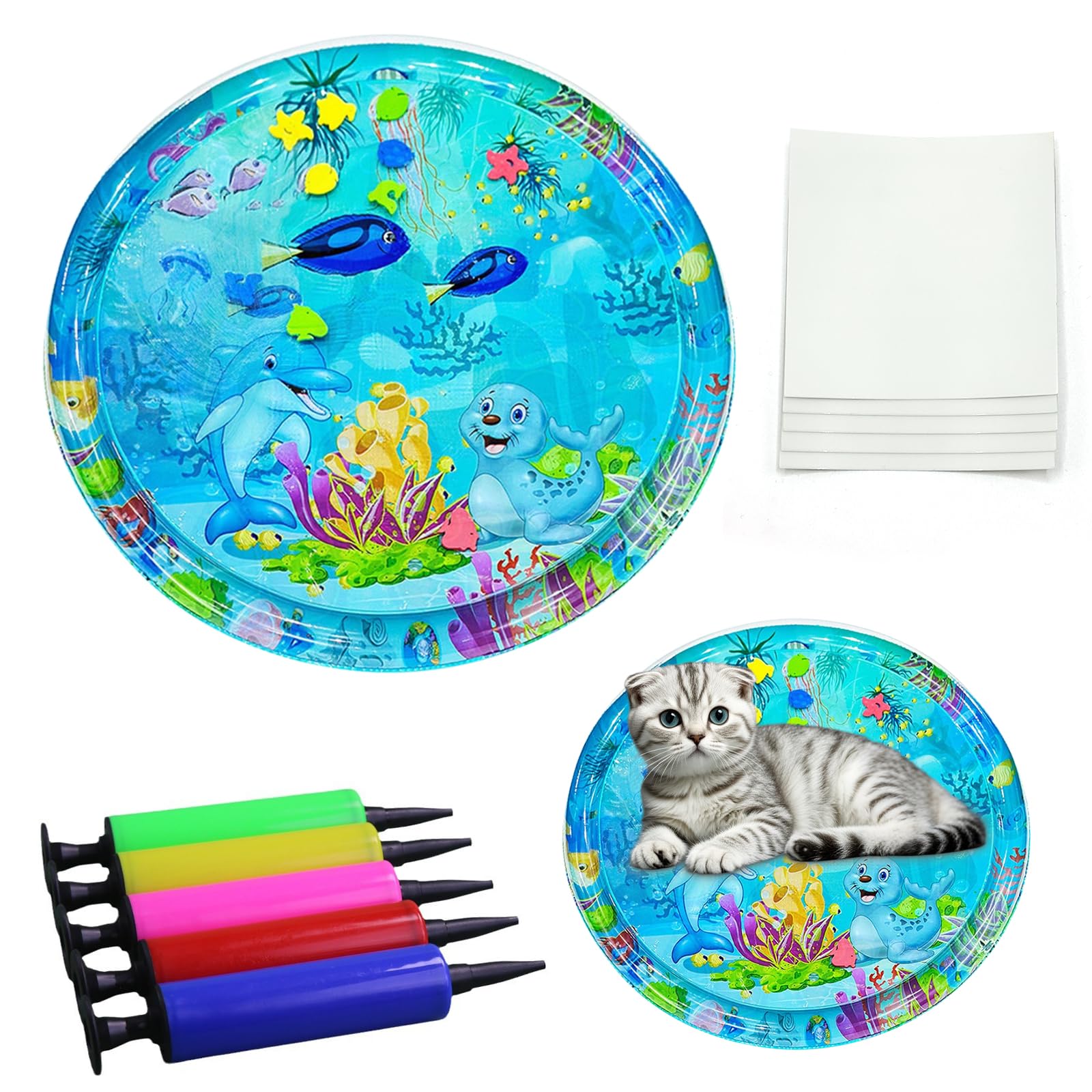 Tapis d'eau pour chat Gonggi de 5 mm avec coussin sensoriel et poisson