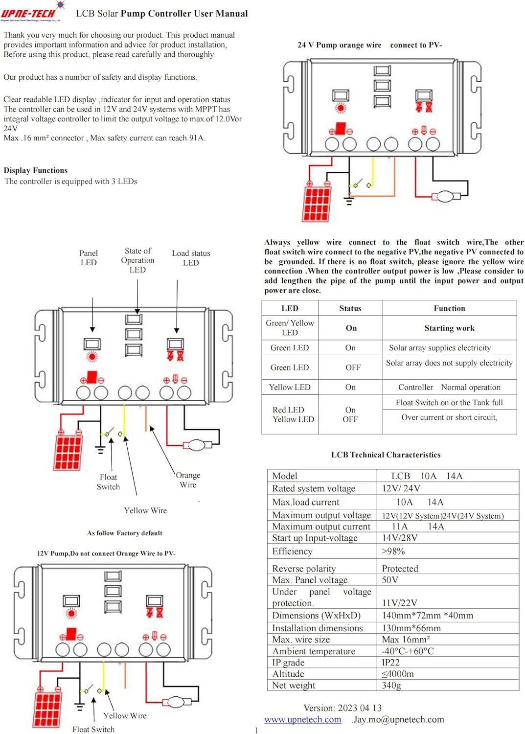 Solar Pump Controller, LCB 10A,DC Pump Controller,Linear Current Boosters used in solar direct pumping applications;Compatible Models: 12V or 24 VDC pumps; Input Voltage: 16 - 50 DC volts PV Array.