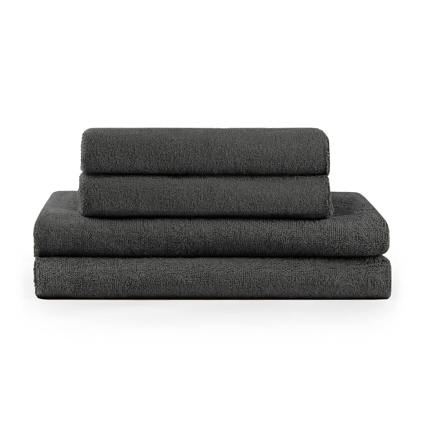 UGWUIA Blumtal - Lot Serviette De Toilette - 2 Serviettes De Bain 70x140-2 Essuie-Mains 50x100 - Doux Et Absorbant - 100% Coton - Certifié Oeko-TEX® - Anthracite