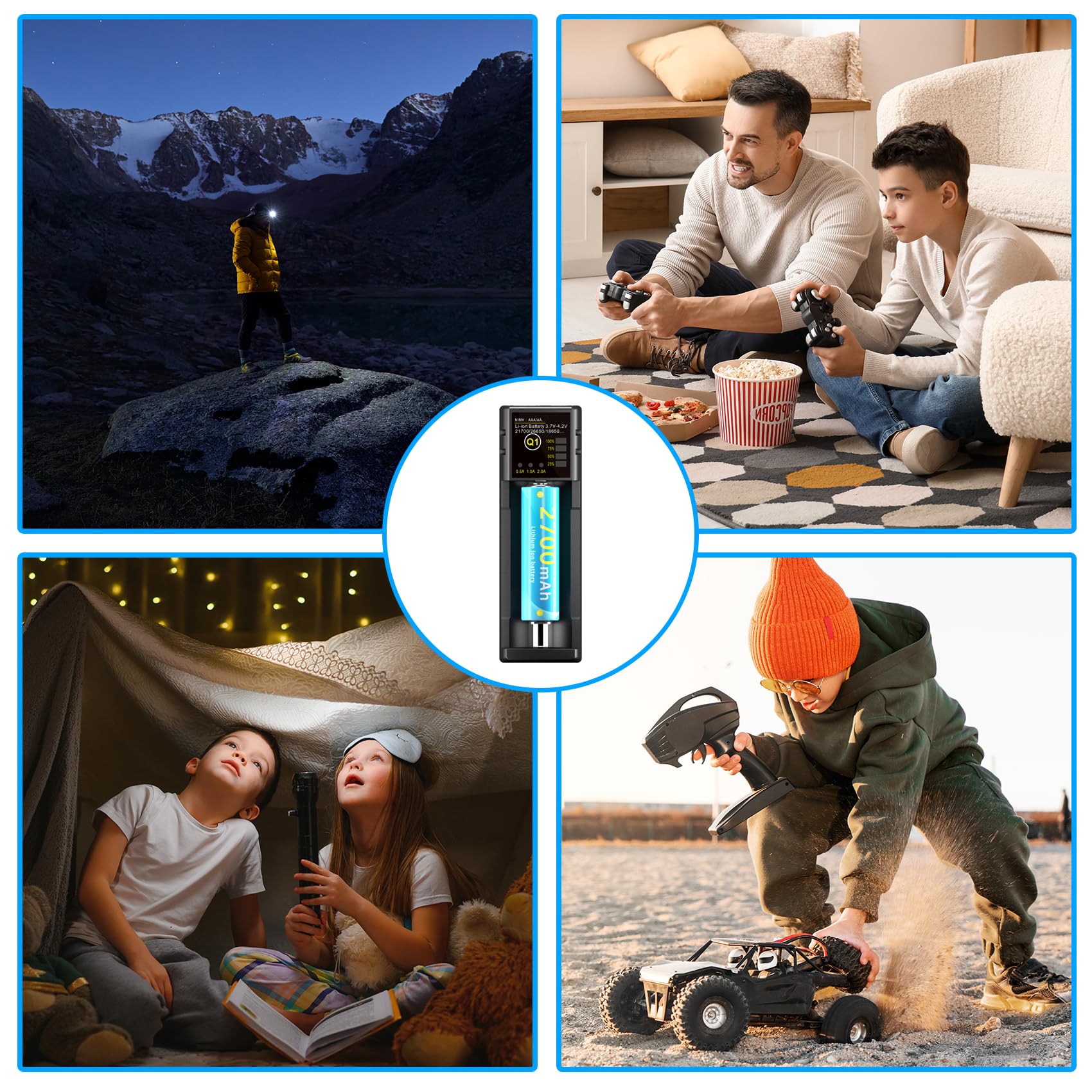 18650 Battery Charger, 1 Bay Battery Charger with Smart LCD Display Fast Charge for Rechargeable Batteries Li-ion NI-MH NI-Cd AA AAA C 21700 26650 13650 16340 18350 18700 RCR123