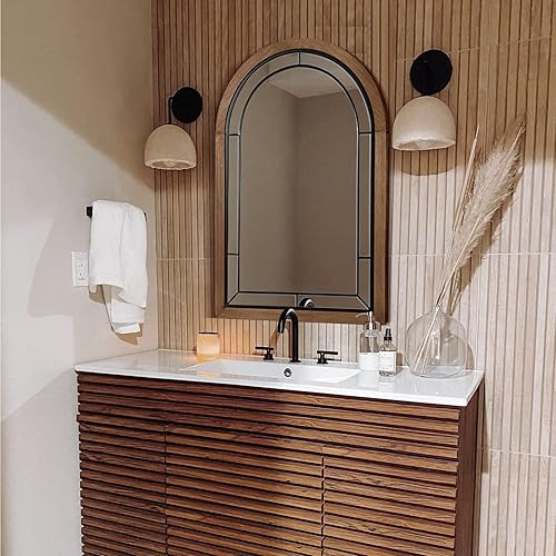 Miniatura 2 de blue page Espejo arqueado, acento de decoración de pared de granja, marco de madera rústica, espejo como ventana para tocador de baño, dormitorio,