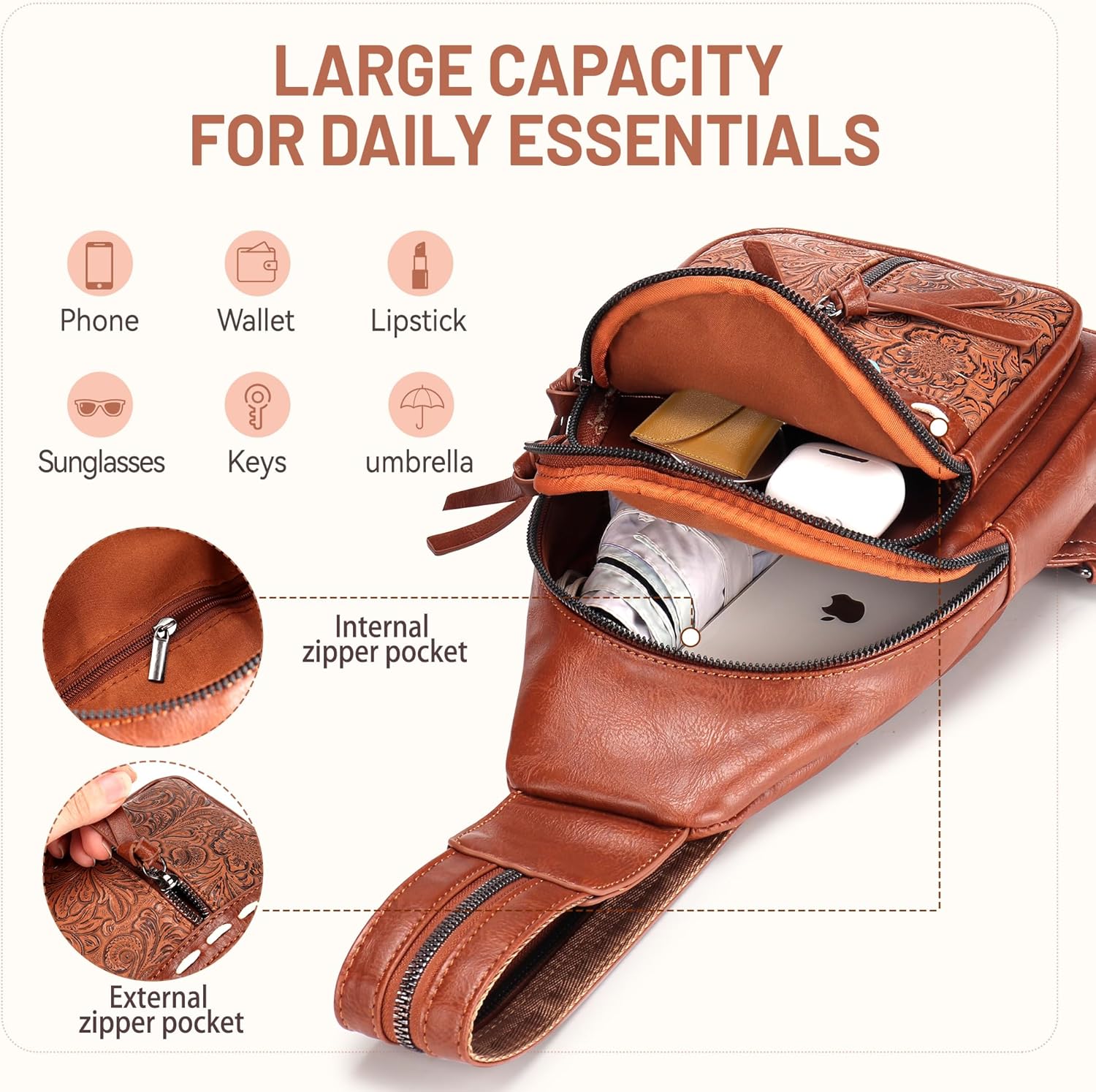 Sling Bag Crossbody Bags for Women Trendy Leather Fanny Packs Chest Bag Sling Crossbody Backpack for Travel (Chocolate Color) - Image 5