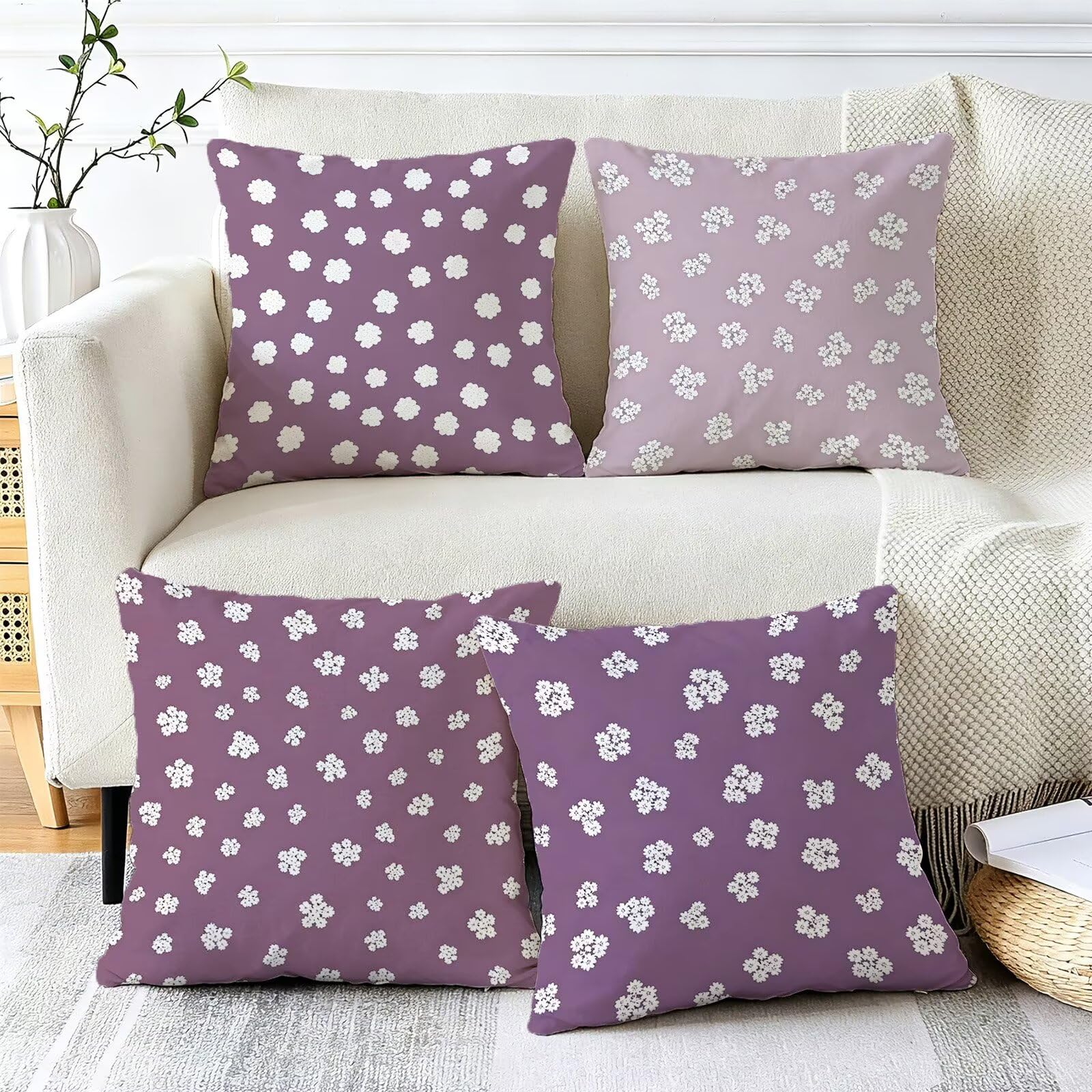 Viola Federe Cuscini Divano 40x40cm, Cuscini da Esterno Set de 4, Cod-45 | Velour Copricuscini Decorativi Letto Arredo, per Letto, Soggiorno, Giardino, Esterno, Casa Decorazione Set di 4 Fiore
