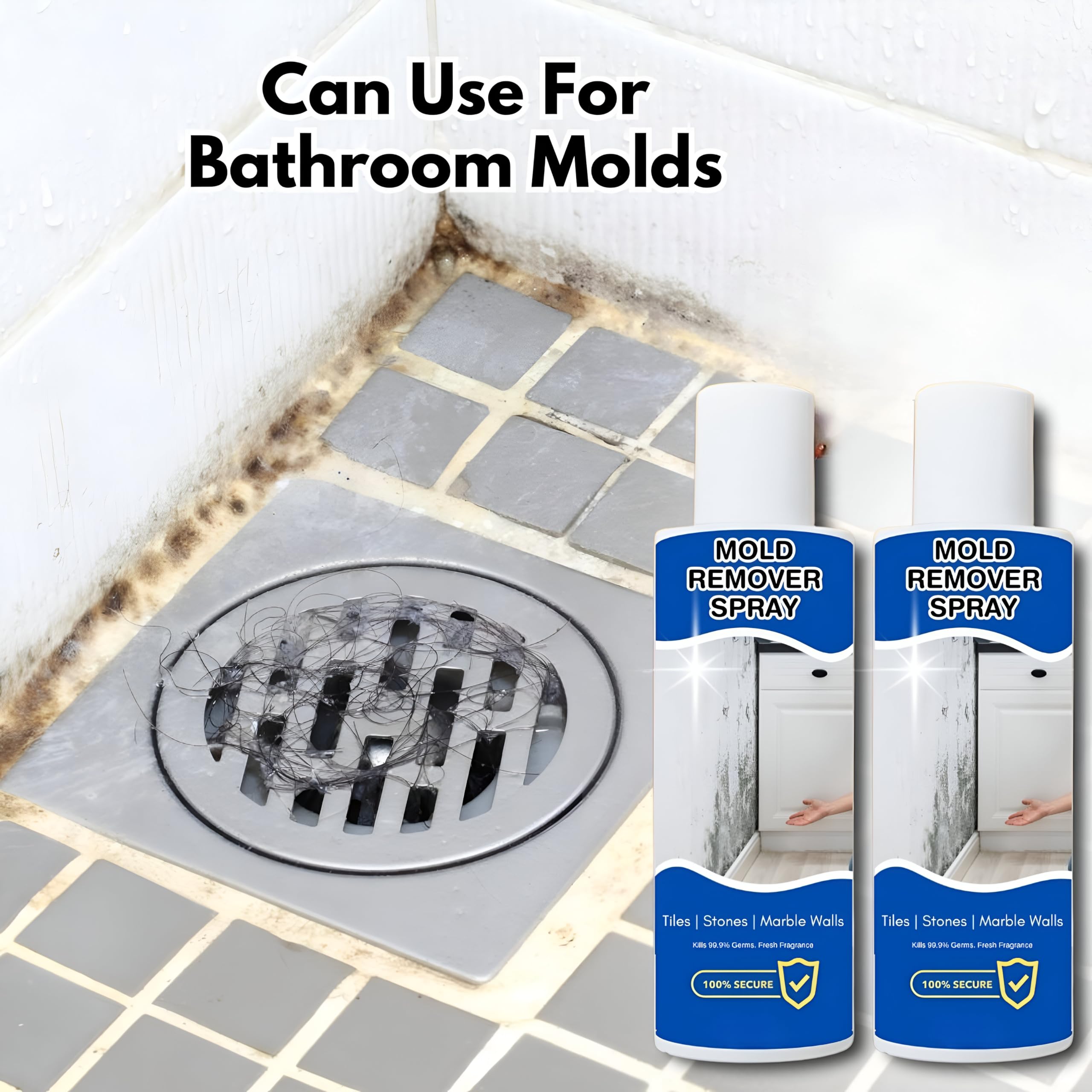 Mold Remover Spray(Pack Of 4 Each 100ml) - Mould and Mildew Remover For Walls, Ceilings, Tiles & Bathroom Surfaces Multi Purpose Powerful Descaling Cleaner 4