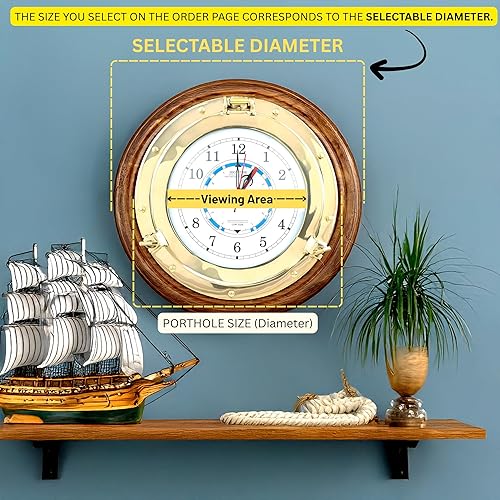 Miniatura 2 de Nagina International Nautical Time Tide - Reloj de marea en base de madera de alta calidad, decoración para colgar en la pared de latón pulido (16