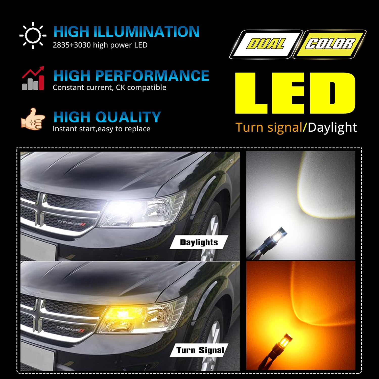 Alla Lighting T25 3457 3157 Switchback LED Turn Signal Lights Dual Color 6000K White/Amber Yellow 12V 4157NAK 3457AK 4057 3057 3757AK 5702AK 4157AK Extremely Super Bright 2835 28-SMD Upgrade