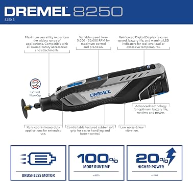 Dremel 8250-5 12V Lithium-Ion Variable Speed Cordless Rotary Tool with Brushless Motor - 5 Rotary Tool Accessories, 3Ah Battery, Charger, and Tool Bag