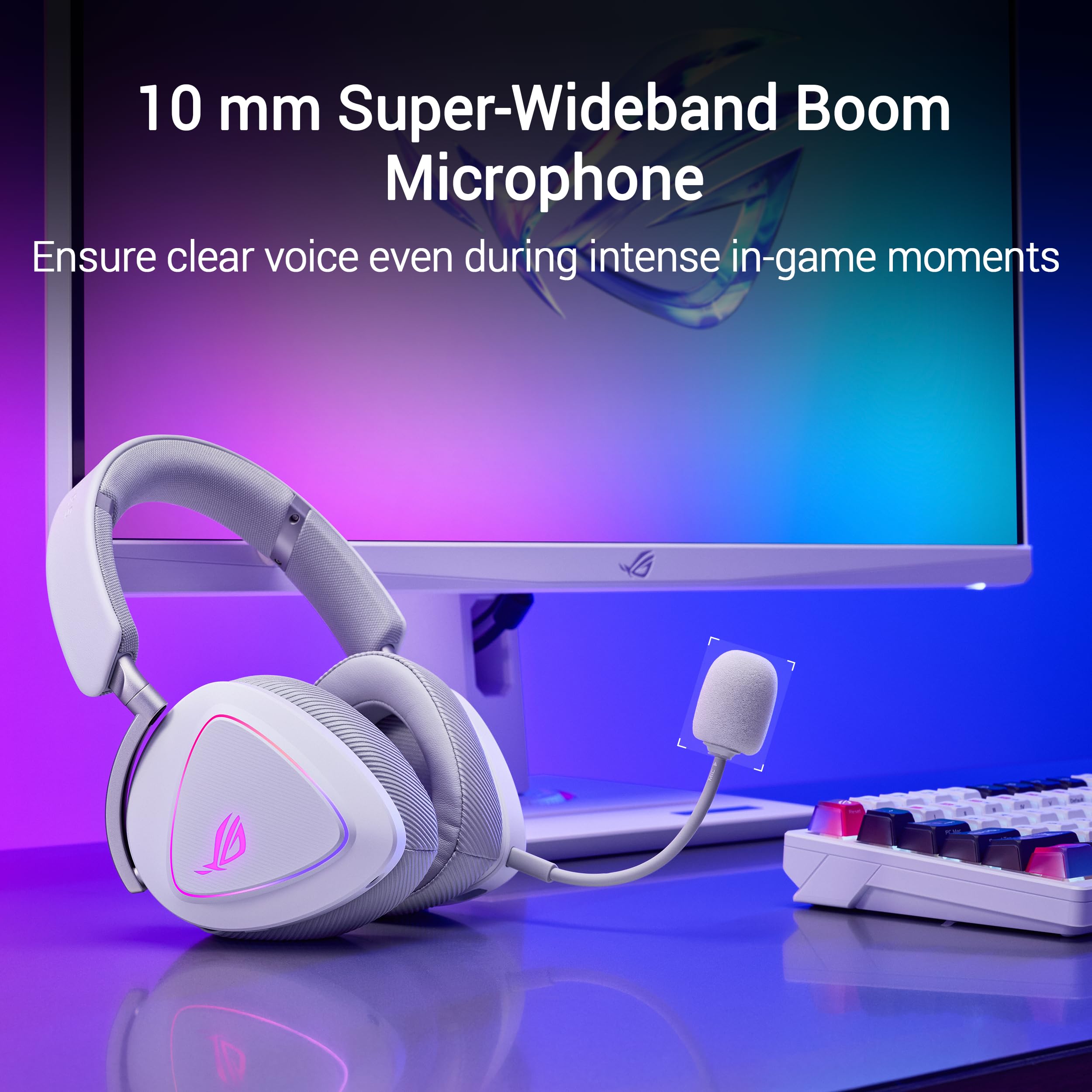 ASUS ROG Delta II White - Casque Gaming sans Fil (Équipement Officiel de Team Vitality, connectivité tri-Mode, ROG Speednova, membranes de 50mm, jusqu'à 110 Heures d'autonomie de Batterie, 315g)