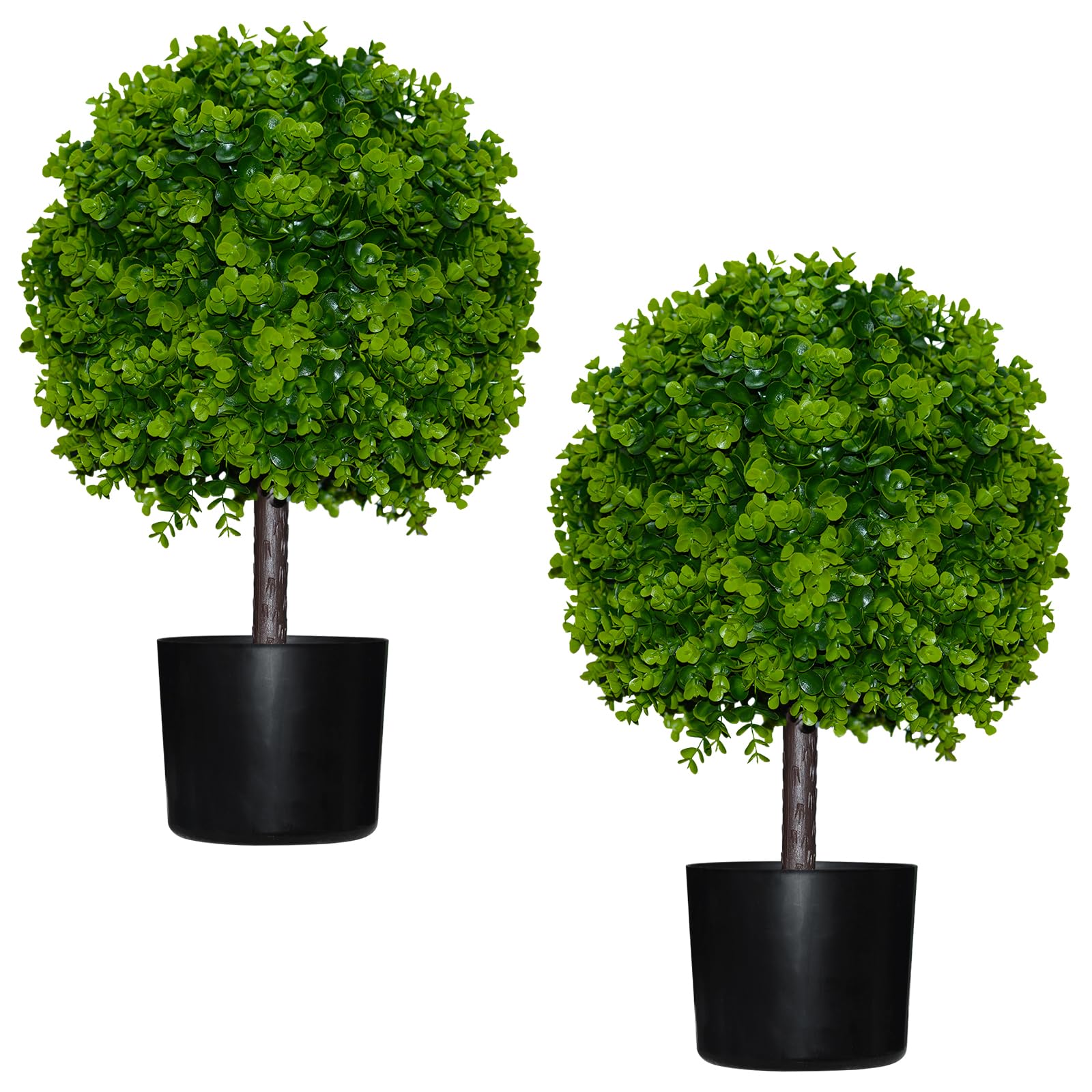 UNADRA Artificial Boxwood Topiary Balls UV Resistant 22'' - Set of 2 for Outdoor and Indoor Faux Plants for Front Porch DéCor Fake Ball Shrubs Potted (22 inches, Eucalyptus 1 Ball)
