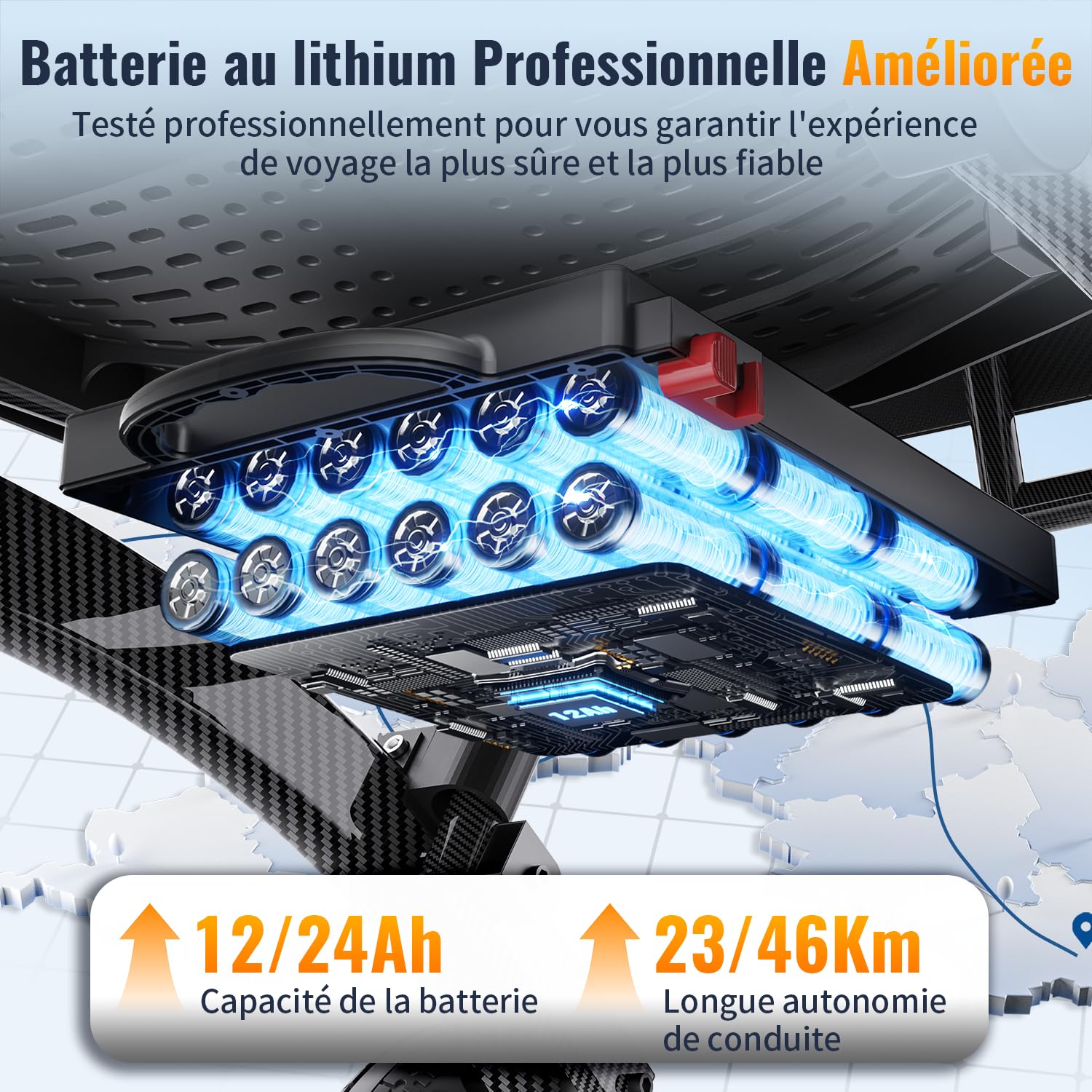 Fauteuil Roulant Électrique Pliable Ultra-Léger de 20 kg avec Pneus Alvéolés, Moteurs Doubles 500W, Pour Seniors et Adultes, 24AH