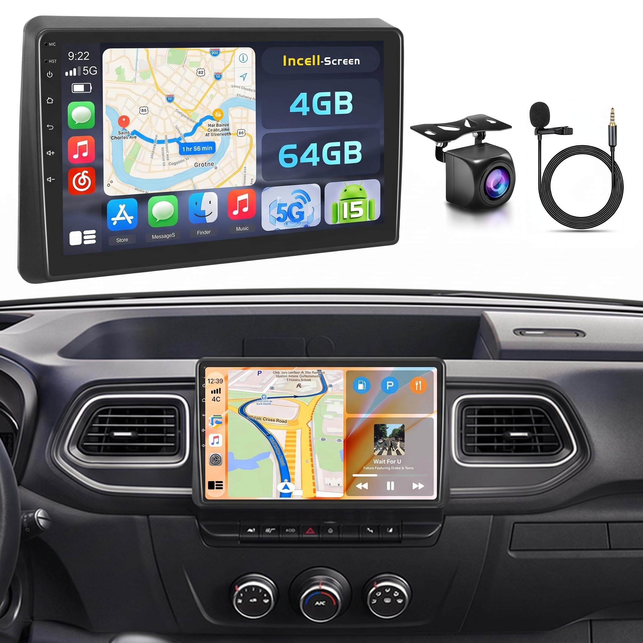 Hikity 4G+64G Android 15 Autoradio 10" pour Renault Master CarPlay