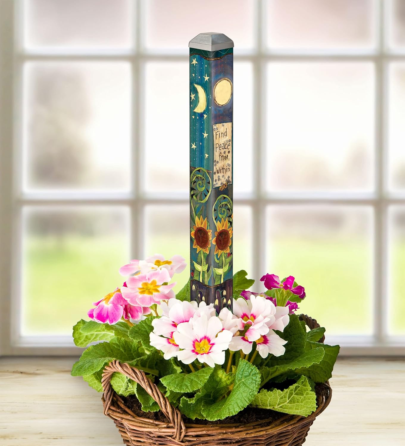 Studio M Art Pole, PVC Weather Resistant Pole with Vinyl Bowl 16 inches Tall Outdoor Decoration for Gardens, Patios, Yards, Landscaping and Birding Accessories, Find Peace from Within