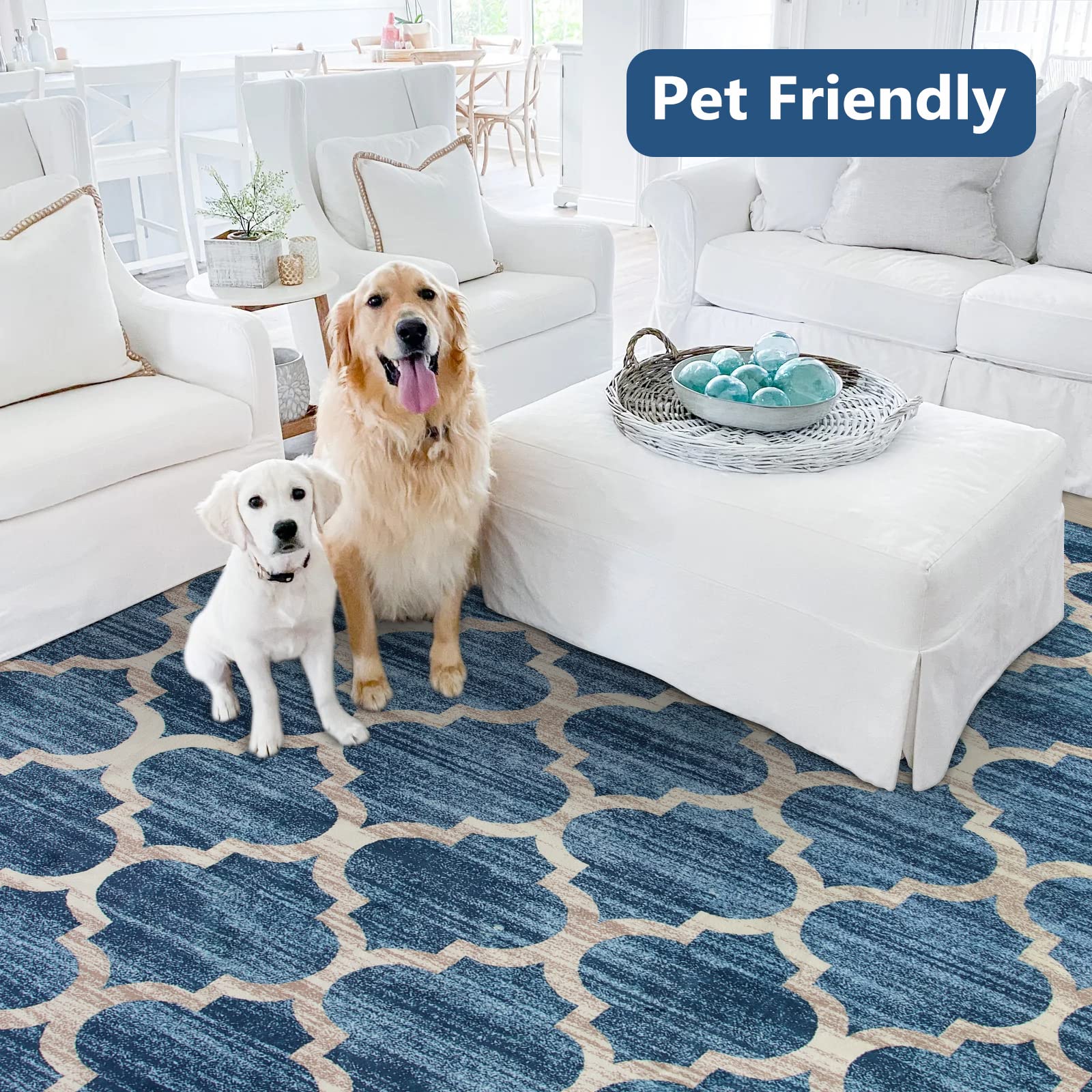 Lahome Moroccan Machine Washable Area Rugs-5x7 Rug for Living Room, Non-Slip Throw Large Rugs for Bedroom, Modern Trellis Carpet for Entryway Office Kitchen Dining Room Rug Home Decor (5'x7', Blue)